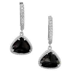 Peter Suchy 3.89 Carat Black Diamond Halo Gold Dangle Earrings