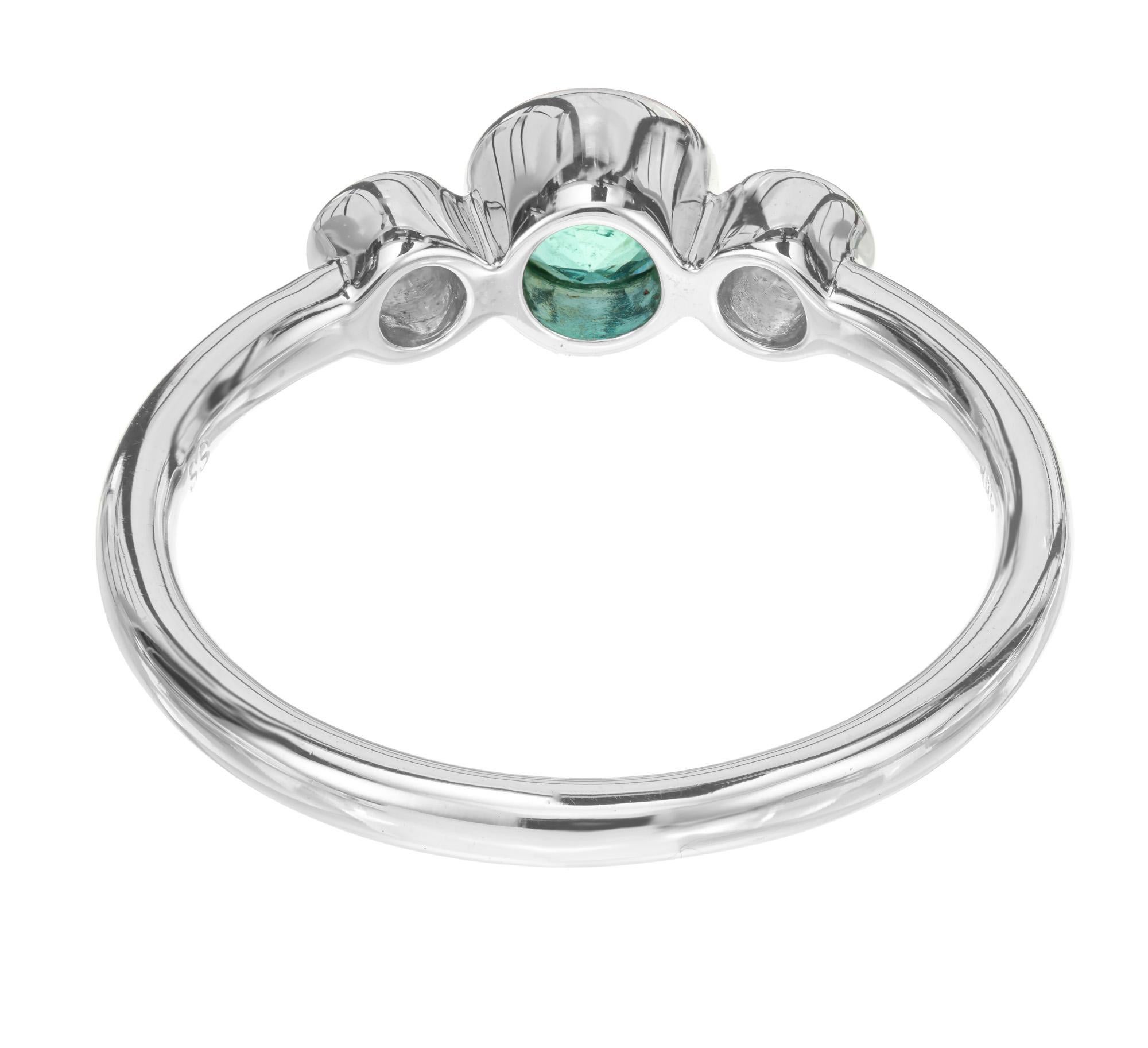 Round Cut Peter Suchy .39 Carat Emerald Diamond White Gold Three-Stone Engagement Ring For Sale