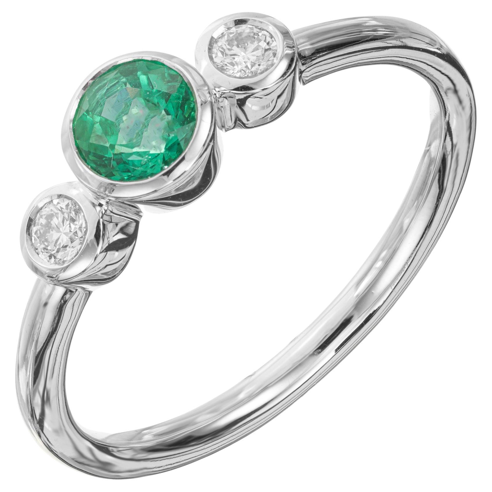 Peter Suchy .39 Carat Emerald Diamond White Gold Three-Stone Engagement Ring For Sale