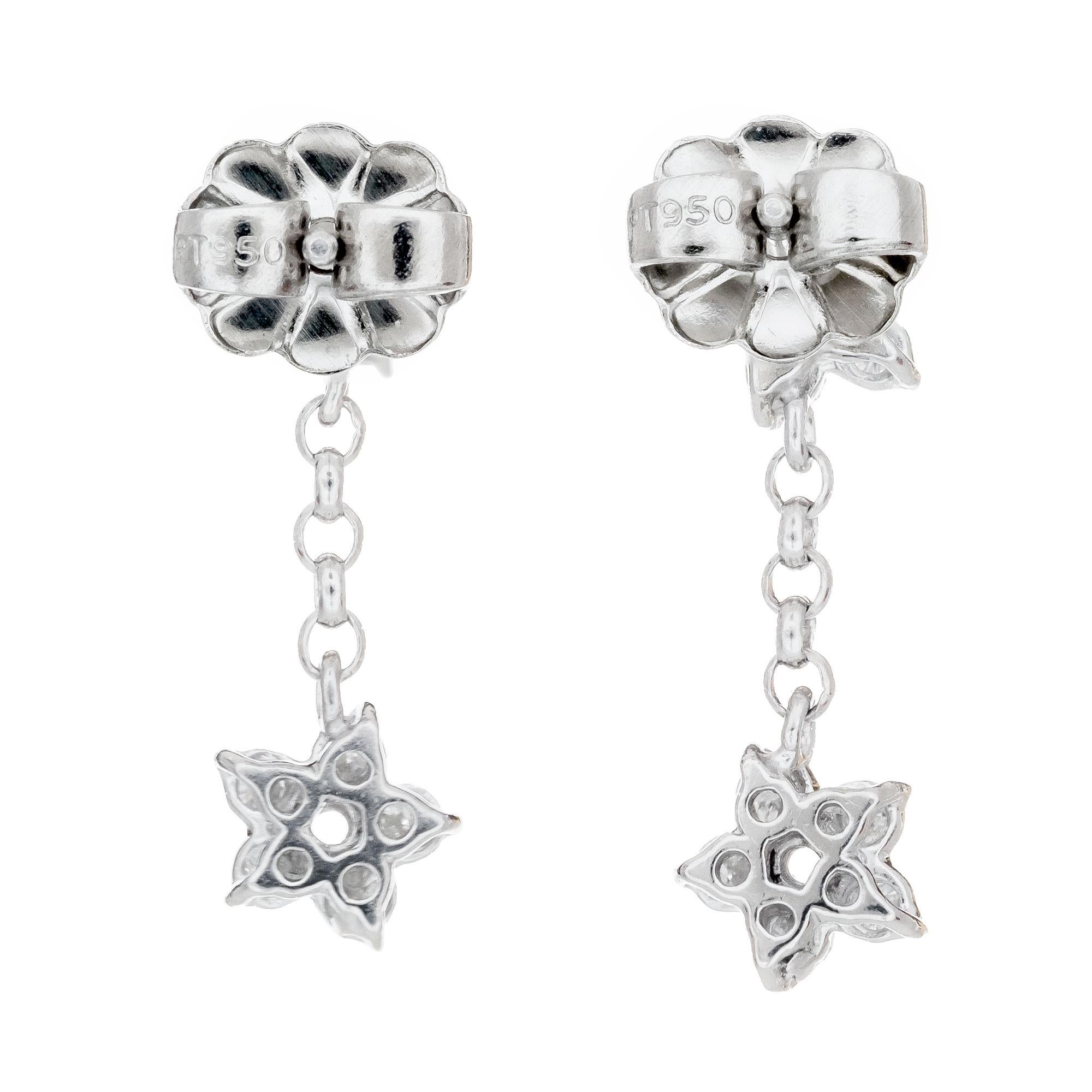 Round Cut Peter Suchy .40 Carat Diamond Platinum Star Dangle Drop Earrings