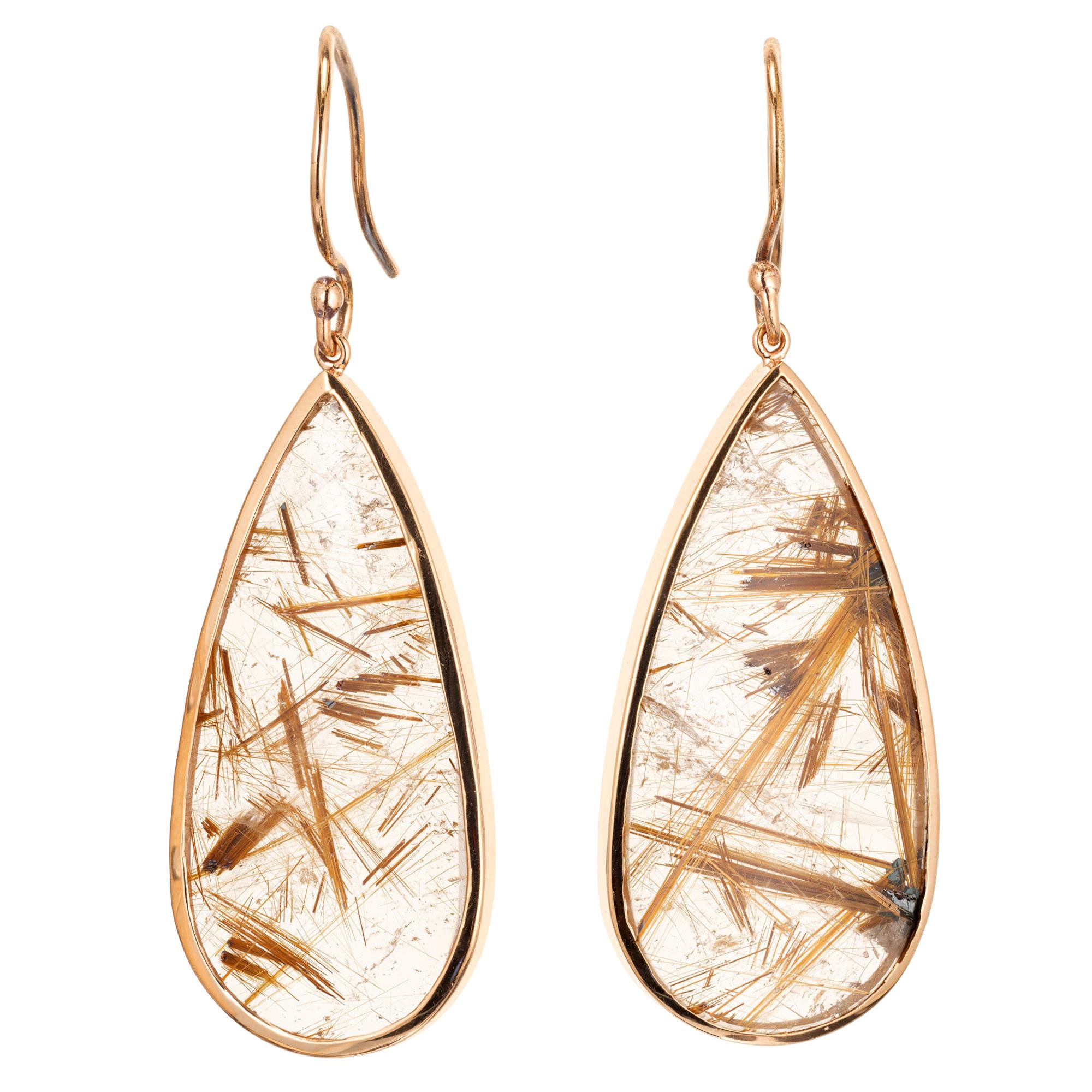 Peter Suchy 40.66 Carat Rutile Quartz Crystal Rose Gold Dangle Earrings