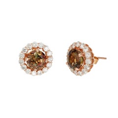 Peter Suchy 4.12 Carat Andalusite Diamond Rose Gold Halo Earrings