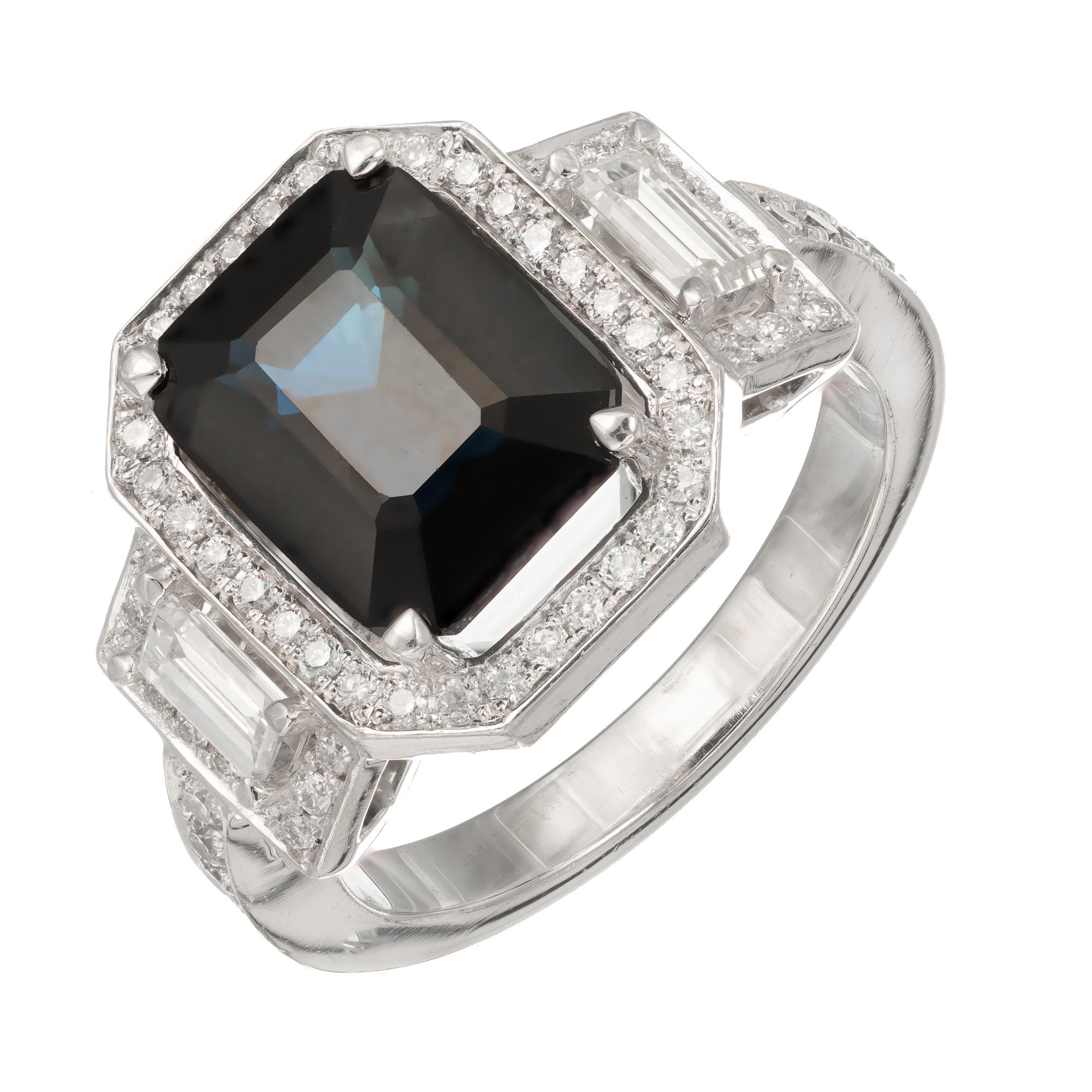 Peter Suchy 4.12 Carat Sapphire Diamond Platinum Triple Halo Engagement Ring 1