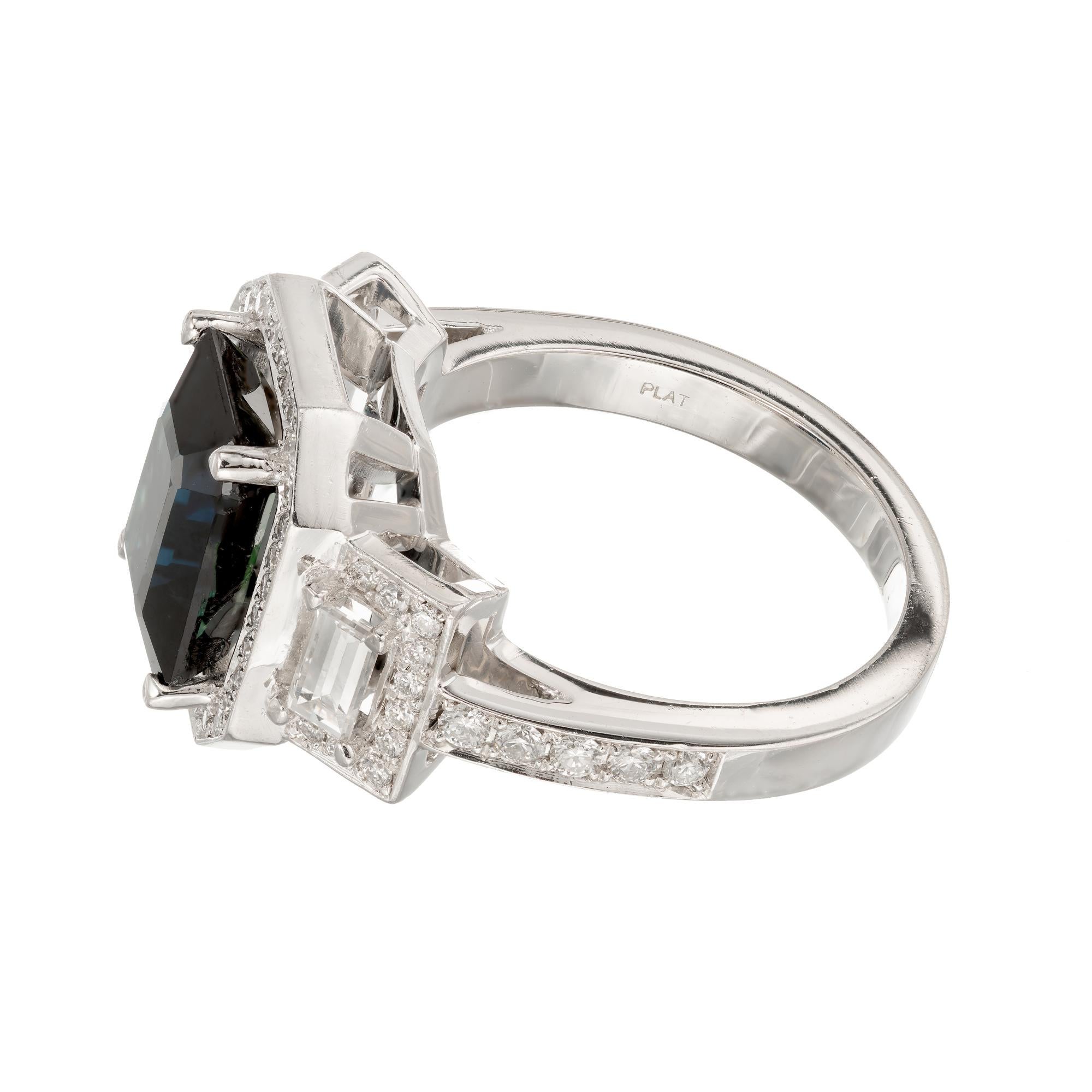 Peter Suchy 4.12 Carat Sapphire Diamond Platinum Triple Halo Engagement Ring 3