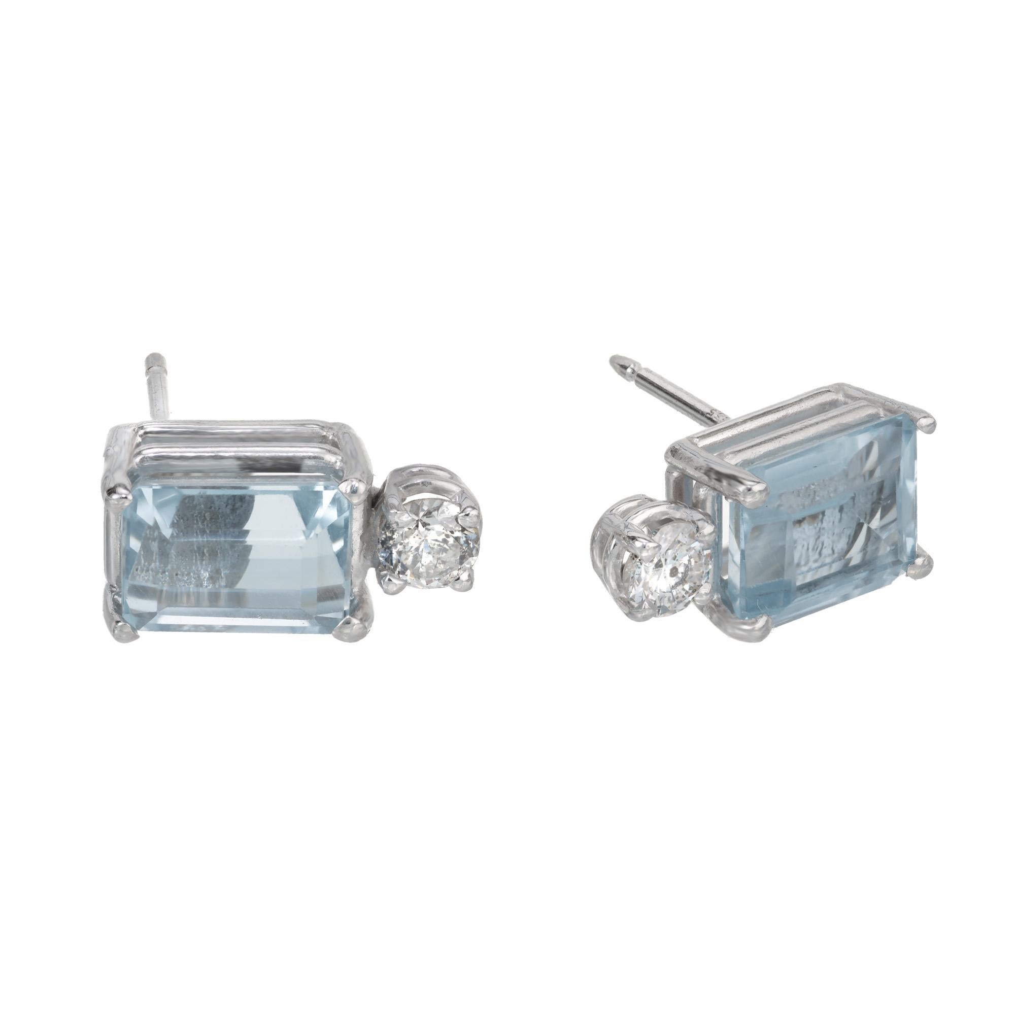Peter Suchy 4.20 Carat Emerald Cut Aqua Diamond White Gold Earrings In Good Condition In Stamford, CT