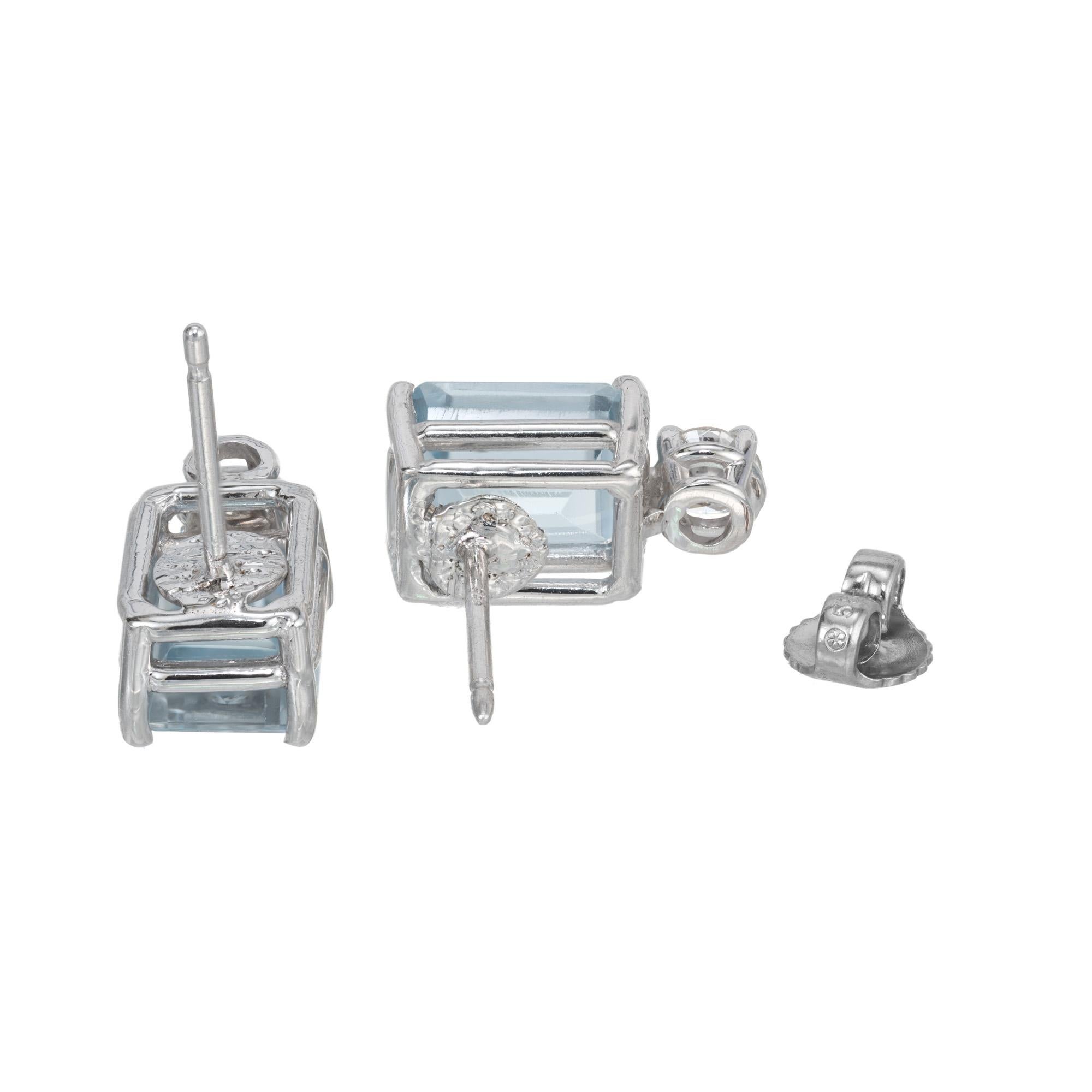 Peter Suchy 4.20 Carat Emerald Cut Aqua Diamond White Gold Earrings 1