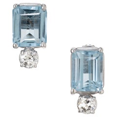 Peter Suchy 4.20 Carat Emerald Cut Aqua Diamond White Gold Earrings
