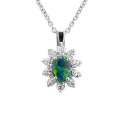 Peter Suchy .43 Carat Black Opal Diamond White Gold Pendant Necklace