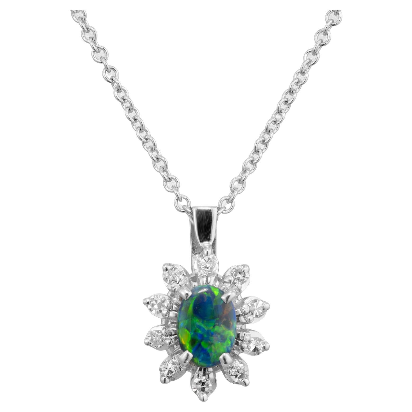 Peter Suchy .43 Carat Black Opal Diamond White Gold Pendant Necklace For Sale
