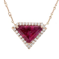 Peter Suchy 4.33 Carat Rubellite Tourmaline Diamond Rose Gold Pendant Necklace