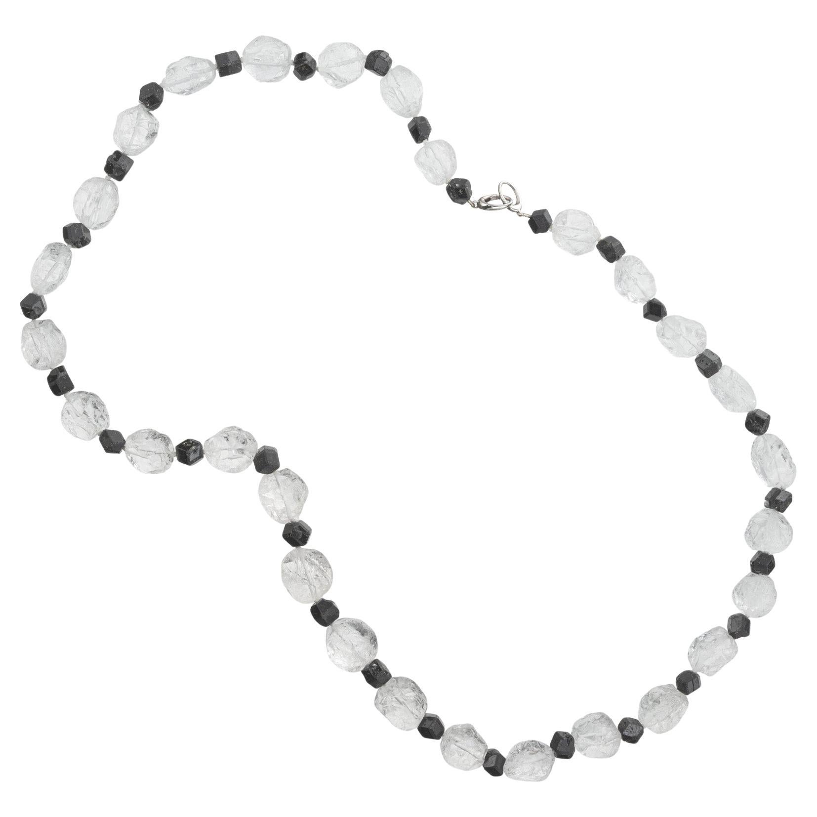 Peter Suchy 435.00 Carat Natural Rough Quartz Crystal Black Tourmaline Necklace For Sale