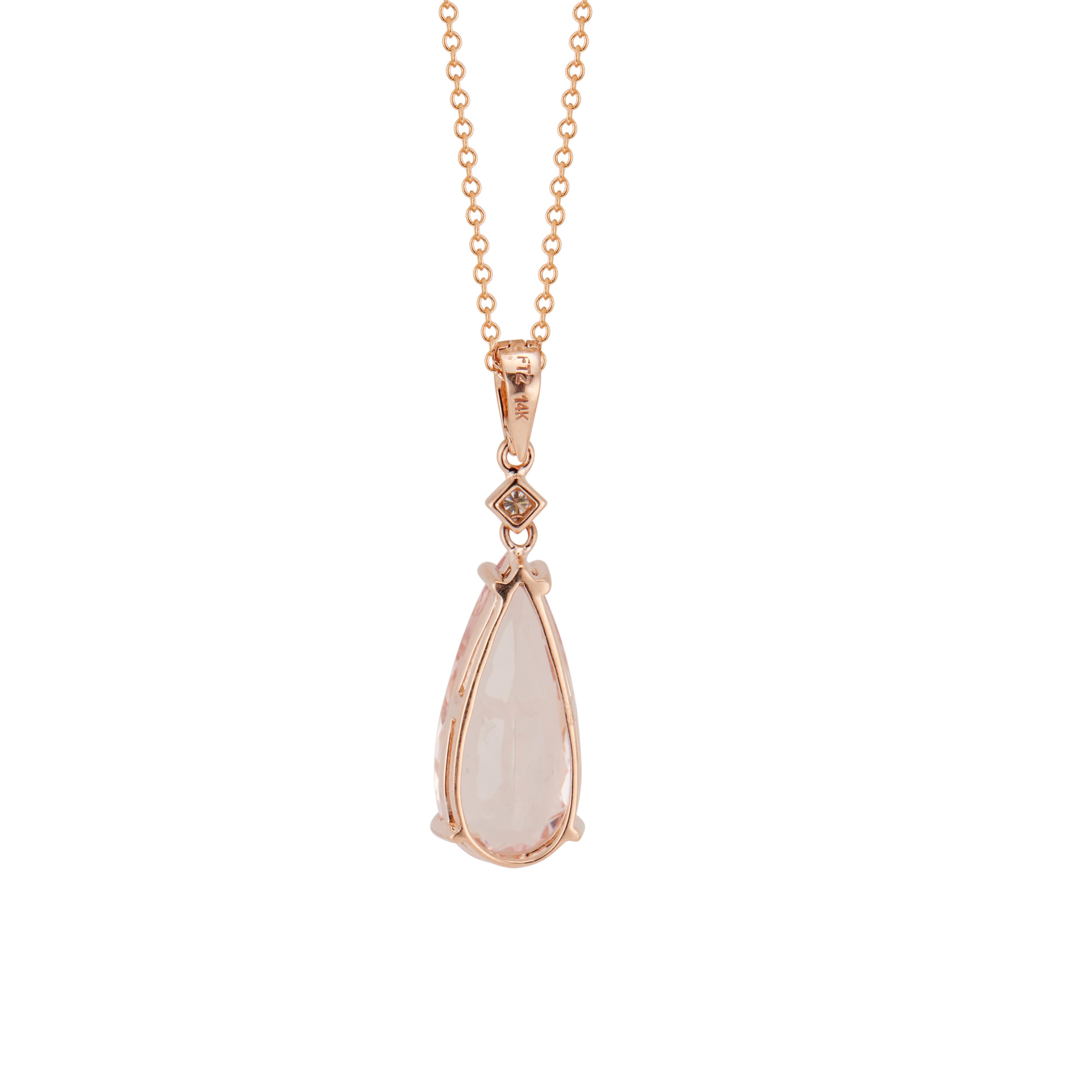 Pear Cut Peter Suchy 4.38 Carat Pink Morganite Diamond Rose Gold Pendant Necklace For Sale