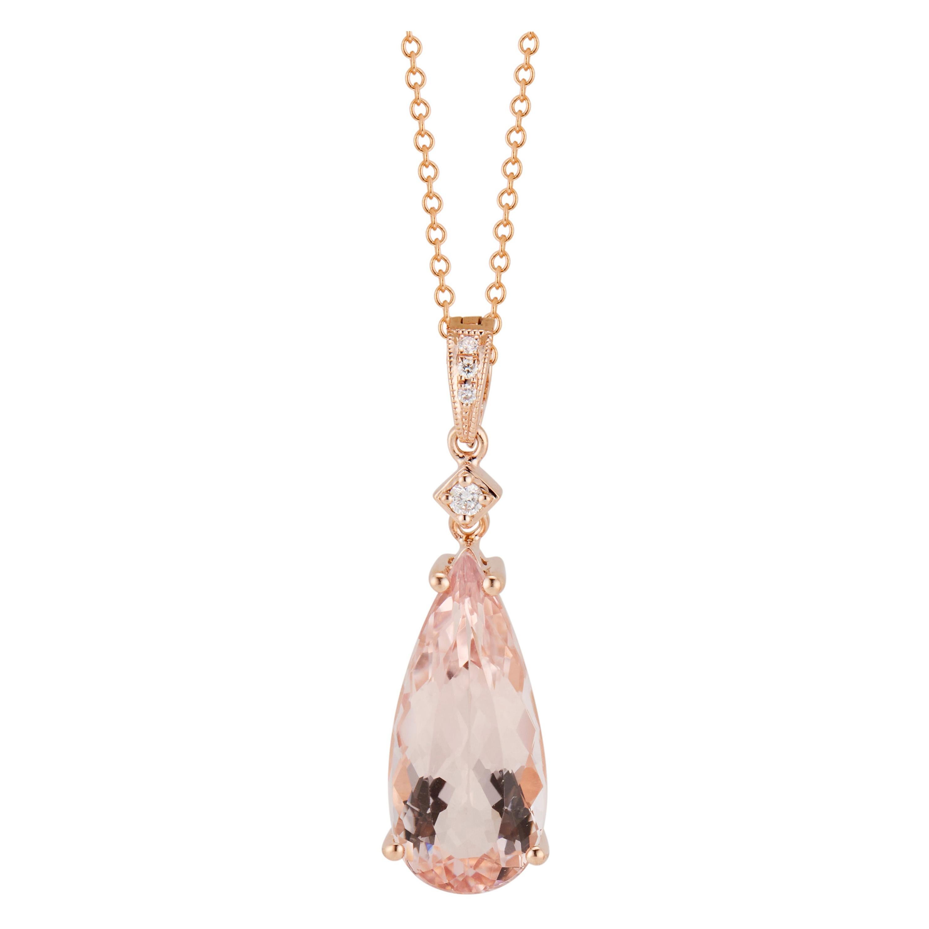 Peter Suchy 4.38 Carat Pink Morganite Diamond Rose Gold Pendant Necklace For Sale