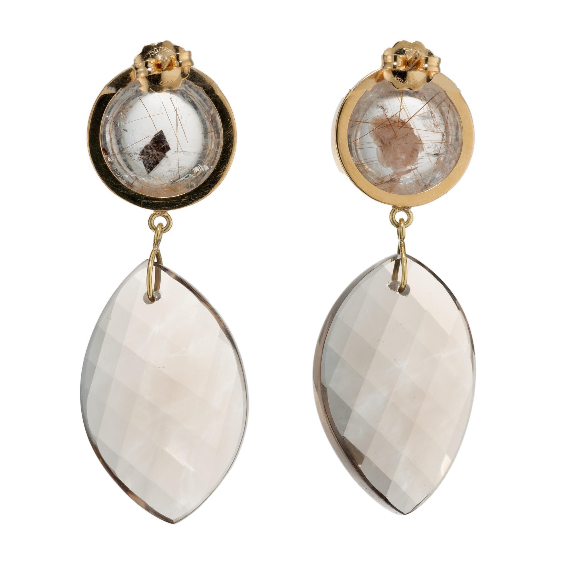 Round Cut Peter Suchy 44.34 Carat Manifestor Quartz Gold Dangle Earrings For Sale