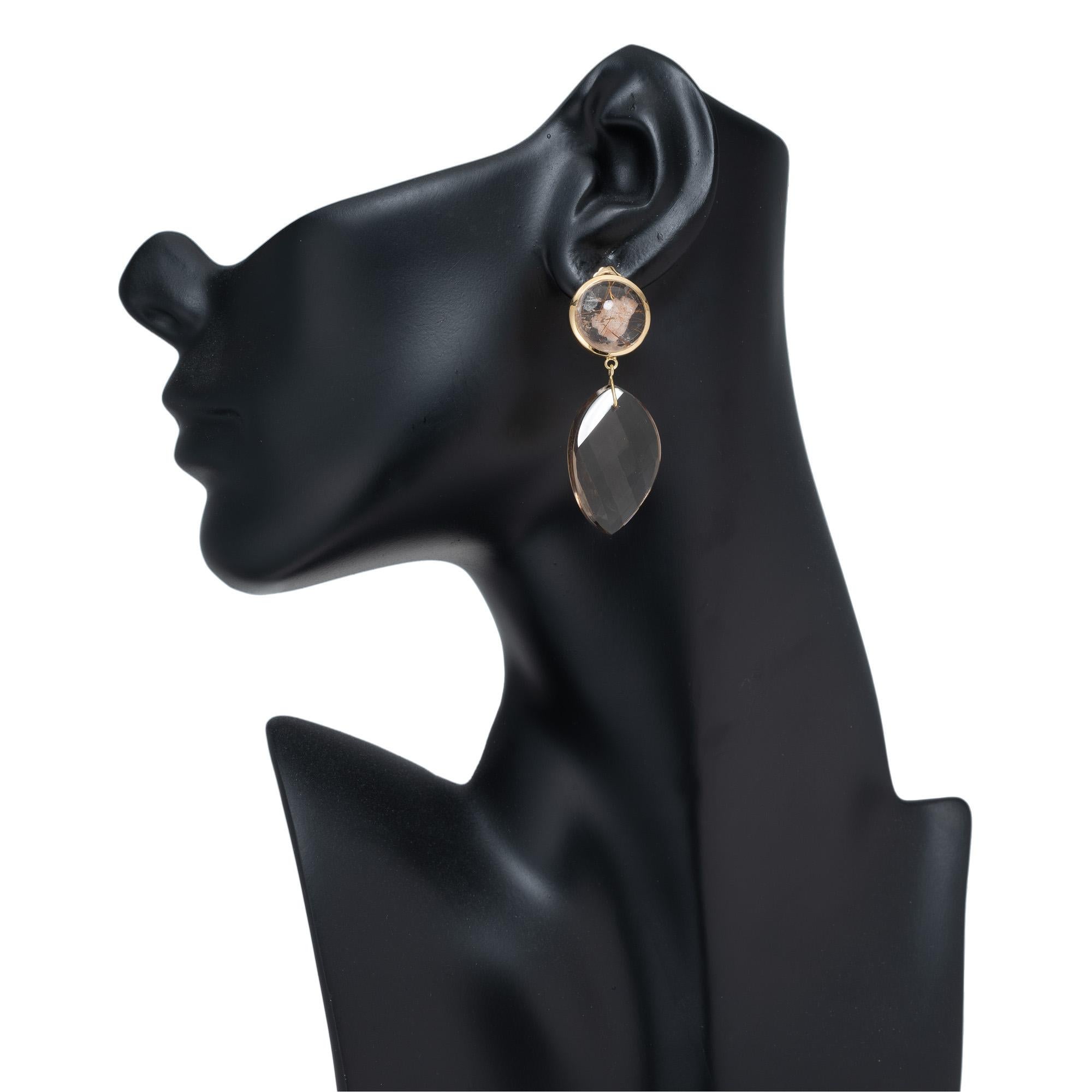 Women's Peter Suchy 44.34 Carat Manifestor Quartz Gold Dangle Earrings For Sale