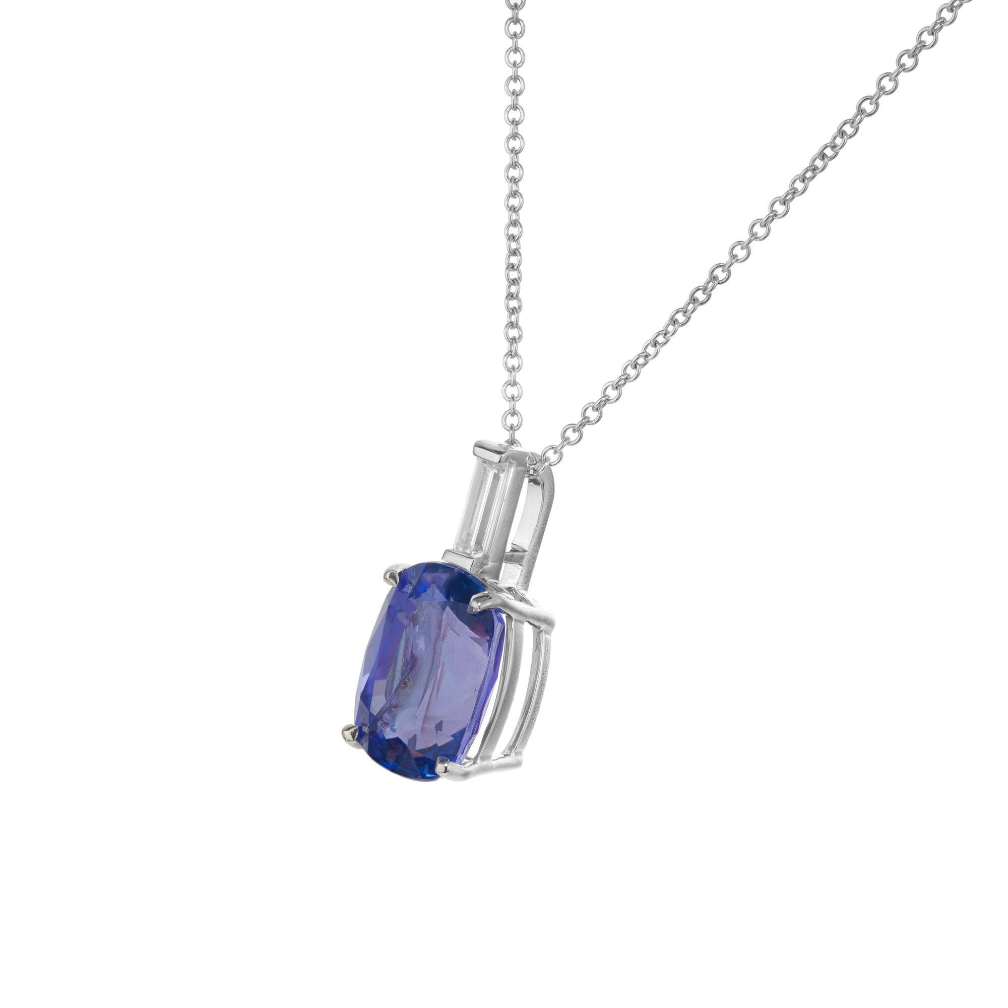 Oval Cut Peter Suchy 4.47 Carat Oval Tanzanite Diamond White Gold Pendant Necklace For Sale