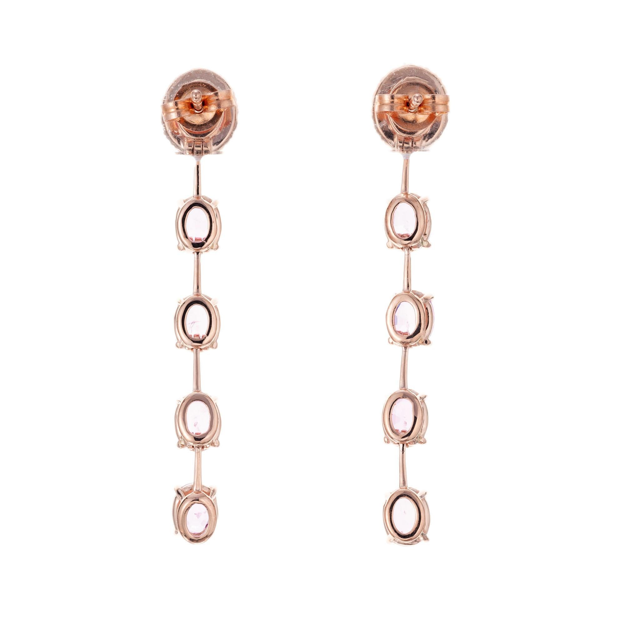 Oval Cut Peter Suchy 4.50 Carat Pink Sapphire Diamond Rose Gold Dangle Drop Earrings