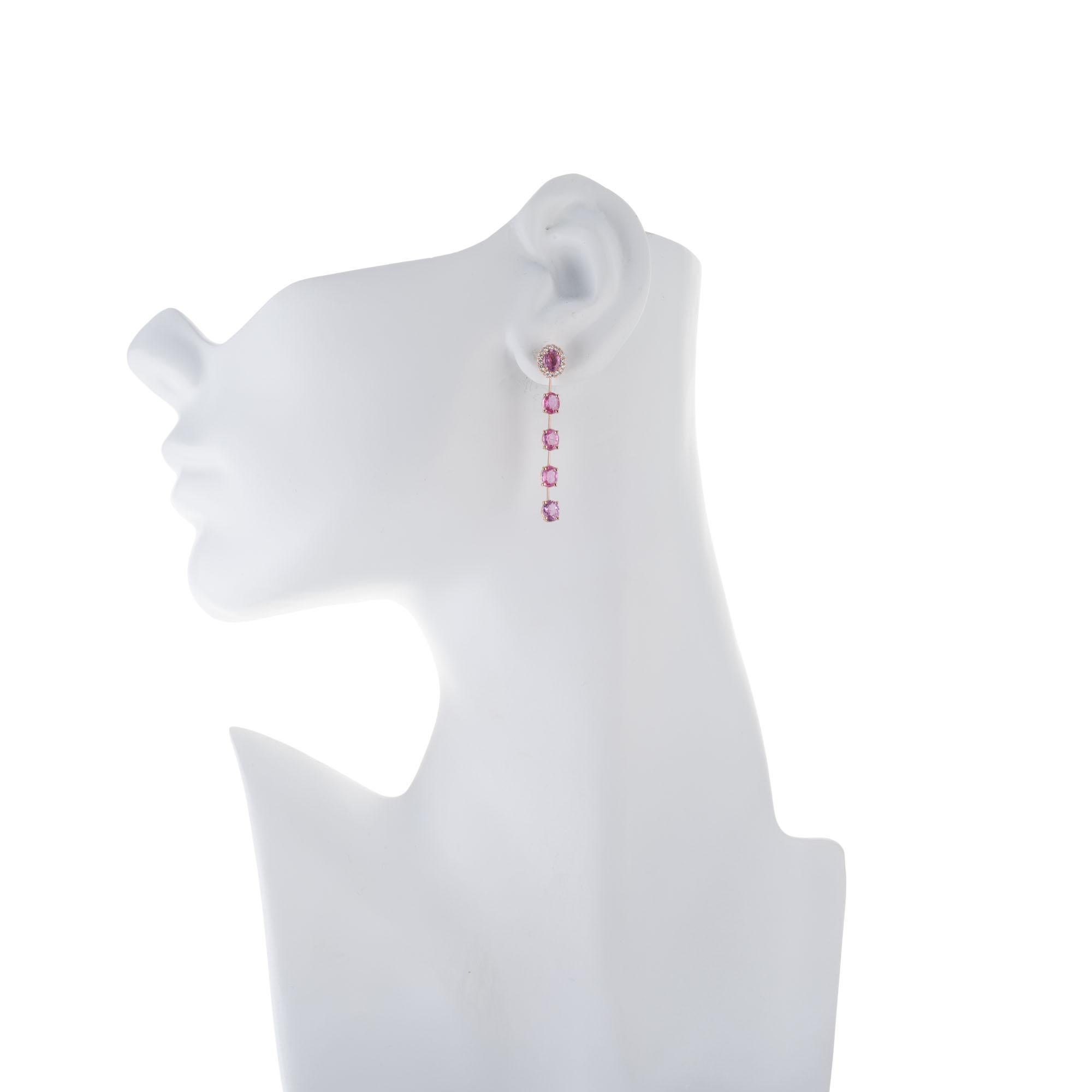 Women's Peter Suchy 4.50 Carat Pink Sapphire Diamond Rose Gold Dangle Drop Earrings