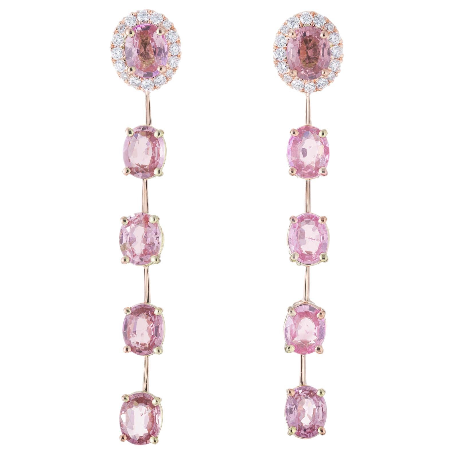 Peter Suchy 4.50 Carat Pink Sapphire Diamond Rose Gold Dangle Drop Earrings