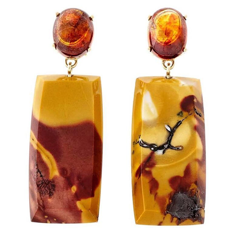 Peter Suchy 45.95 Carats Jasper Sphalerite Gold Dangle Earrings