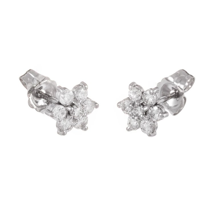 Round Cut Peter Suchy .46 Carat Diamond White Gold Cluster Earrings For Sale