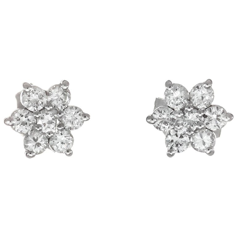 Peter Suchy .46 Carat Diamond White Gold Cluster Earrings For Sale