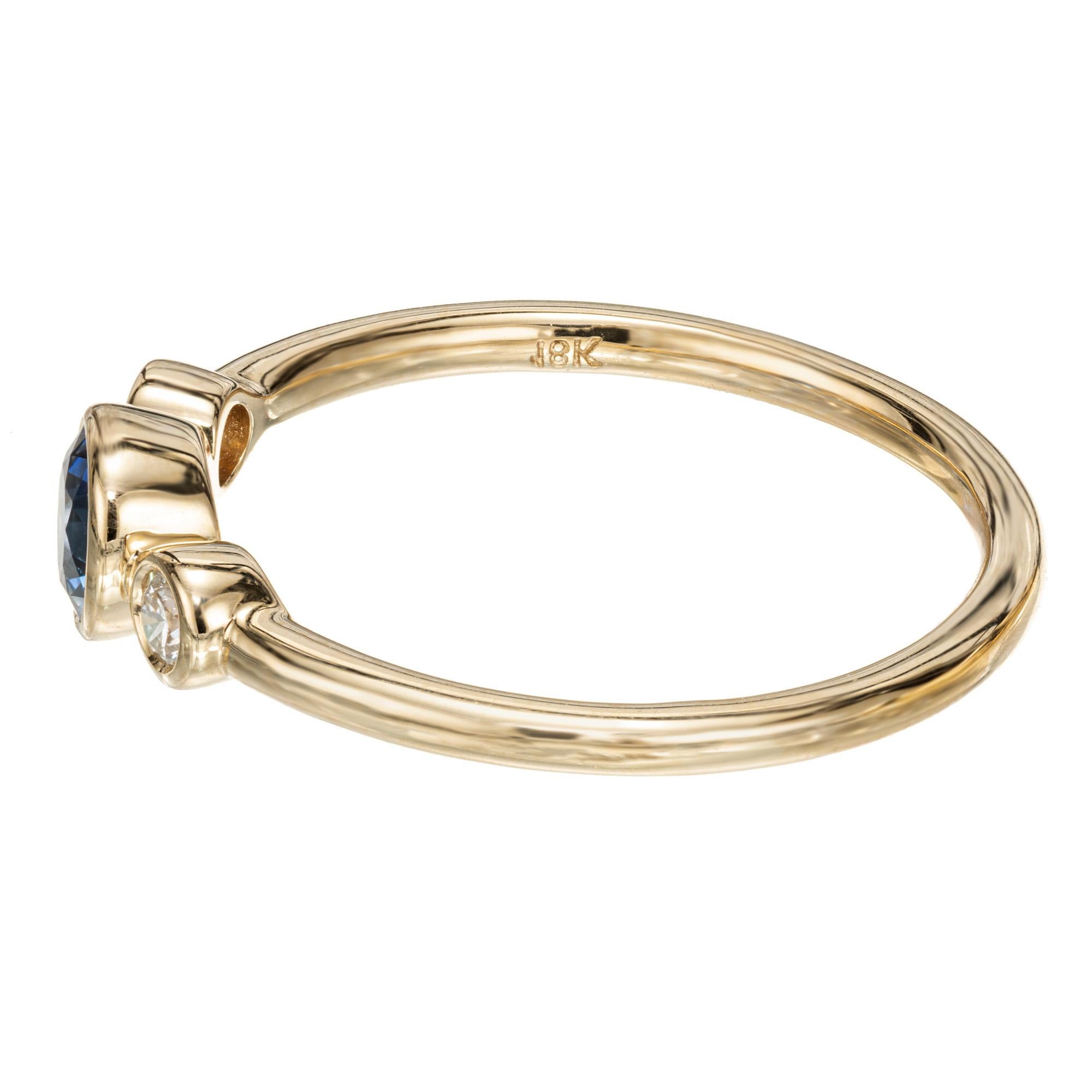 Round Cut Peter Suchy .46 Carat Sapphire Diamond Yellow Gold Three-Stone Engagement Ring For Sale