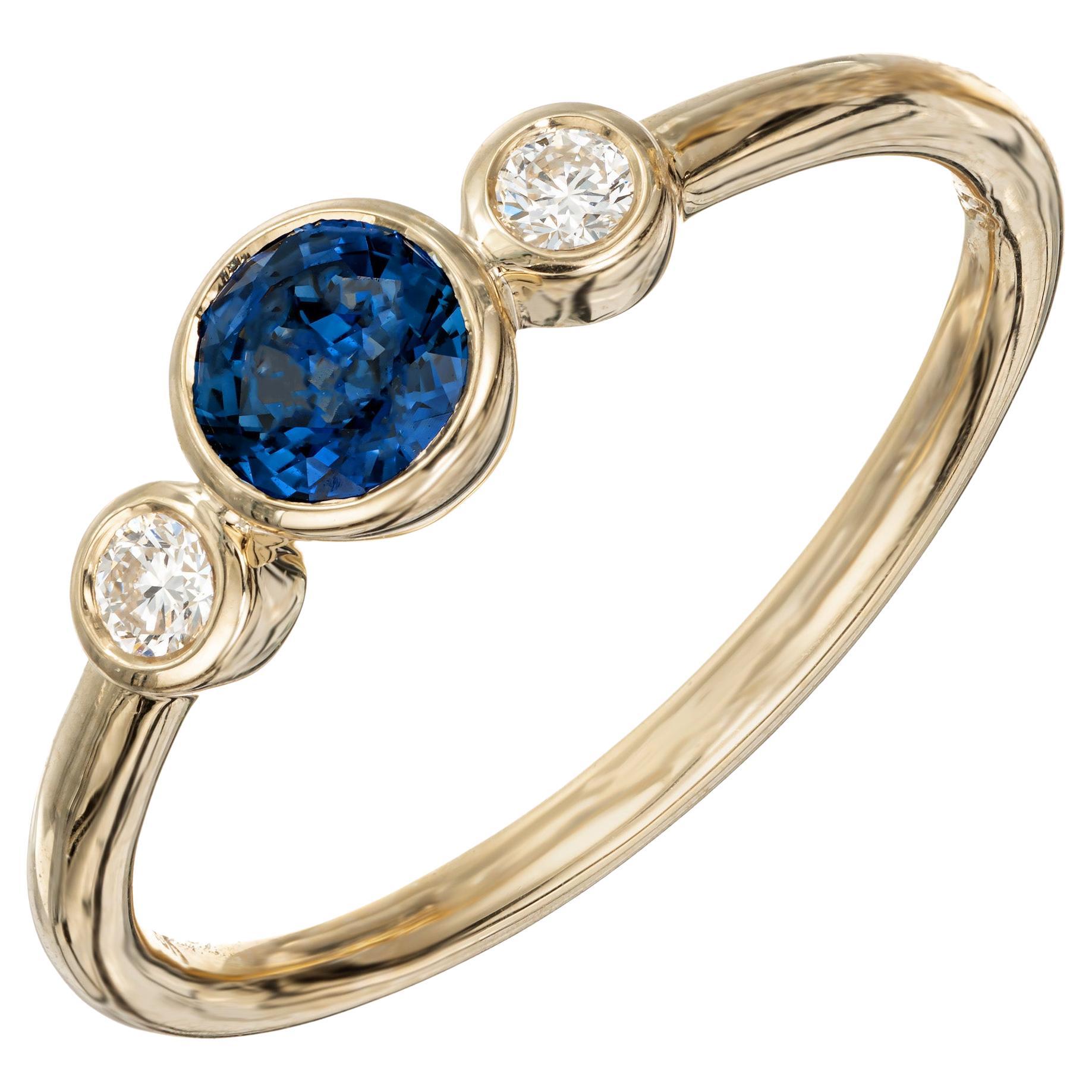 Peter Suchy .46 Carat Sapphire Diamond Yellow Gold Three-Stone Engagement Ring