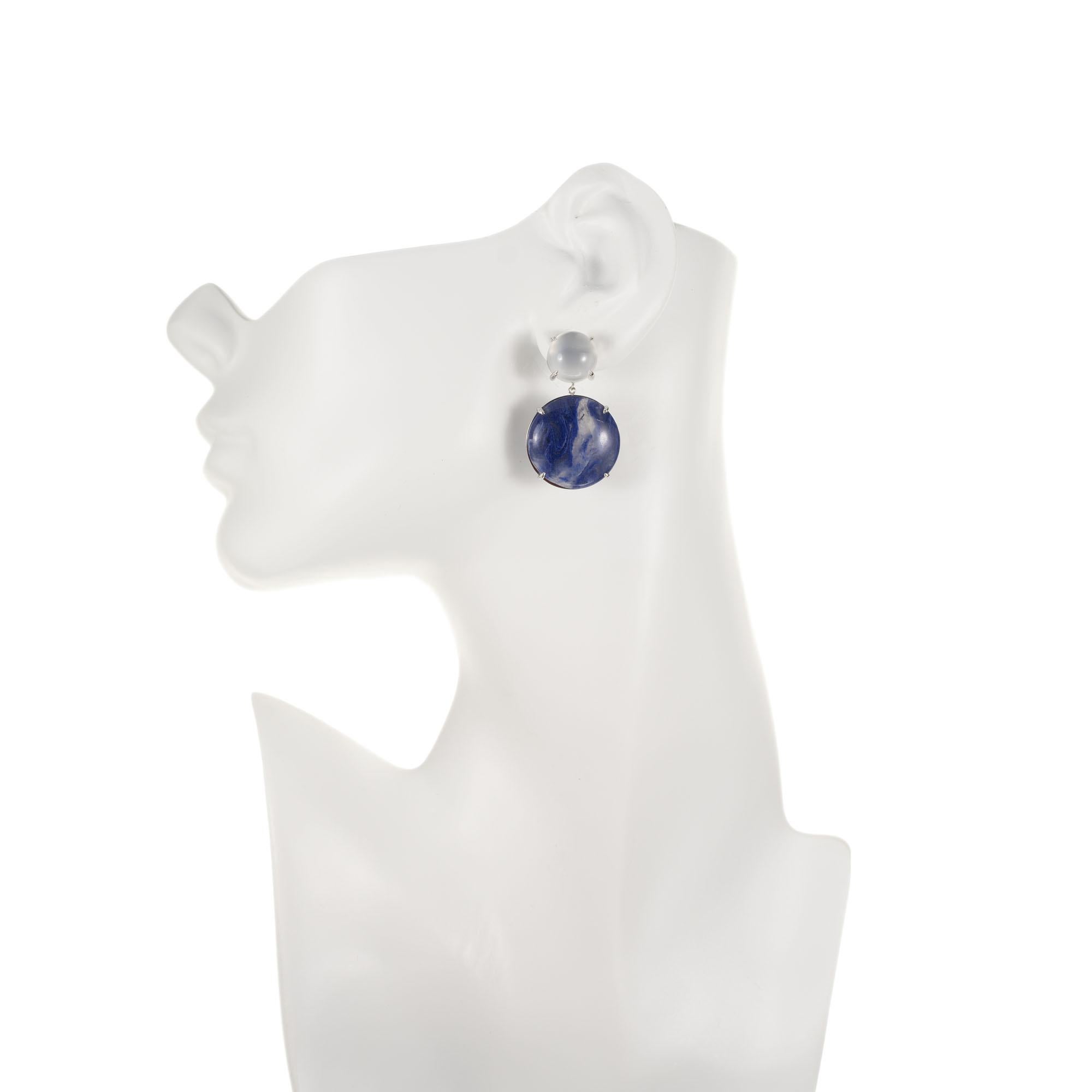 Women's Peter Suchy 46.69 Carat Moonstone Quartz White Gold Dangle Earrings For Sale