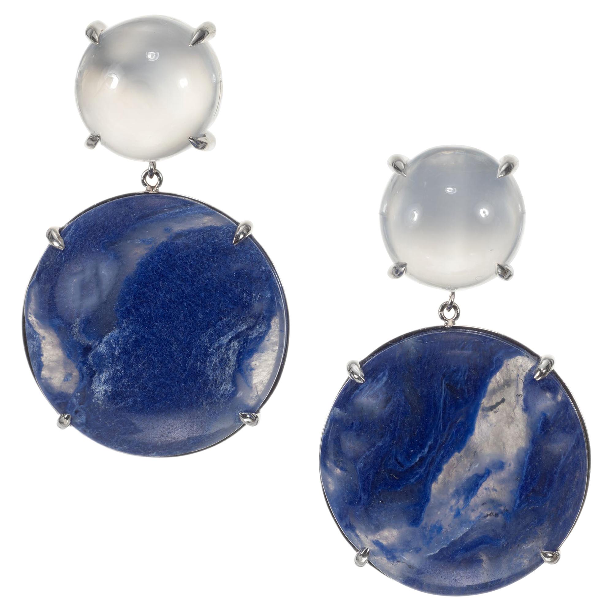 Peter Suchy 46.69 Carat Moonstone Quartz White Gold Dangle Earrings For Sale