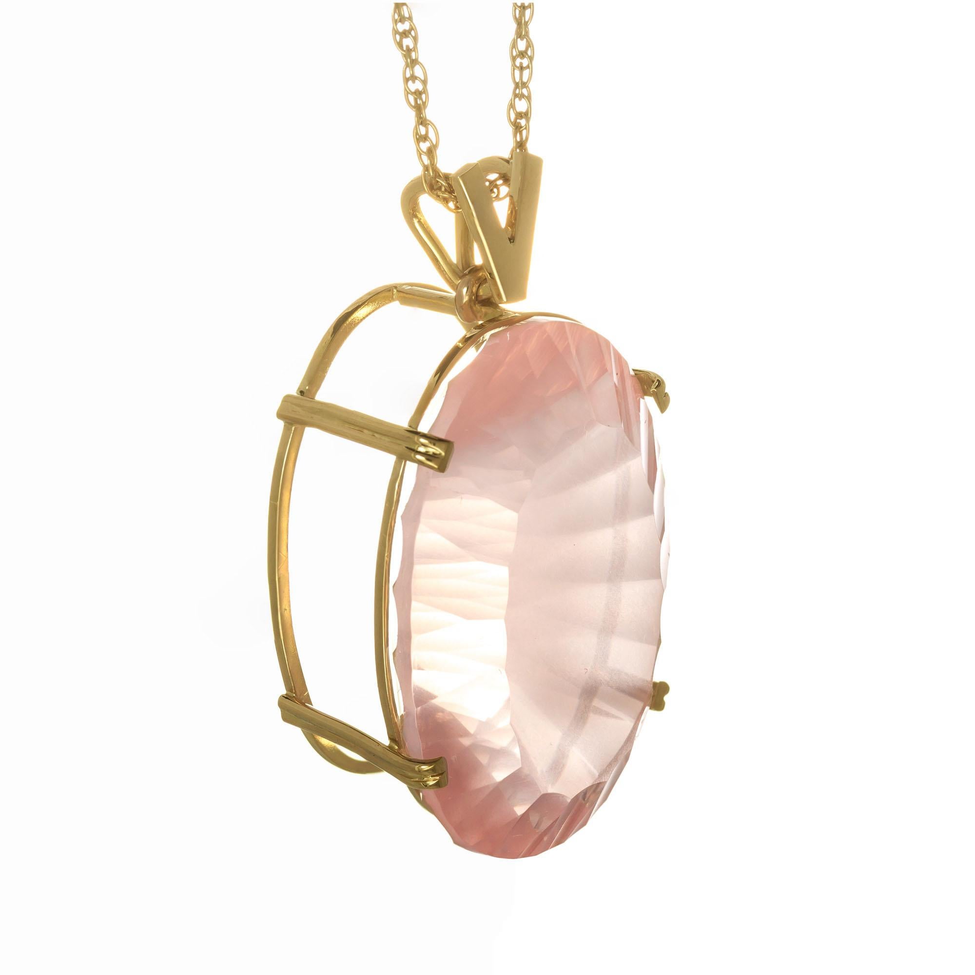 Peter Suchy 47.04 Carat Rose Quartz Yellow Gold Pendant Necklace In New Condition In Stamford, CT