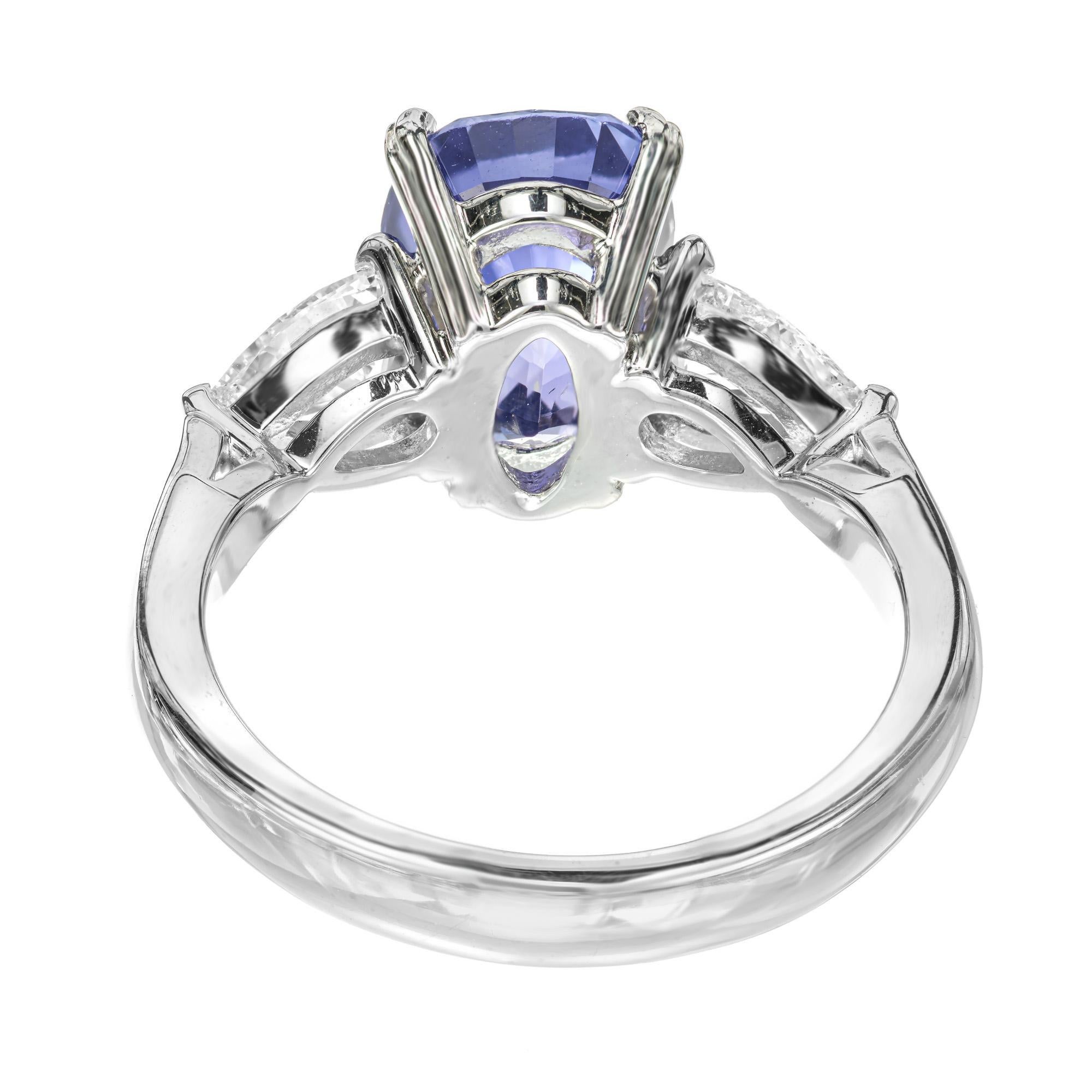 Cushion Cut Peter Suchy 4.73 Carat Sapphire Diamond Platinum Three-Stone Engagement Ring For Sale