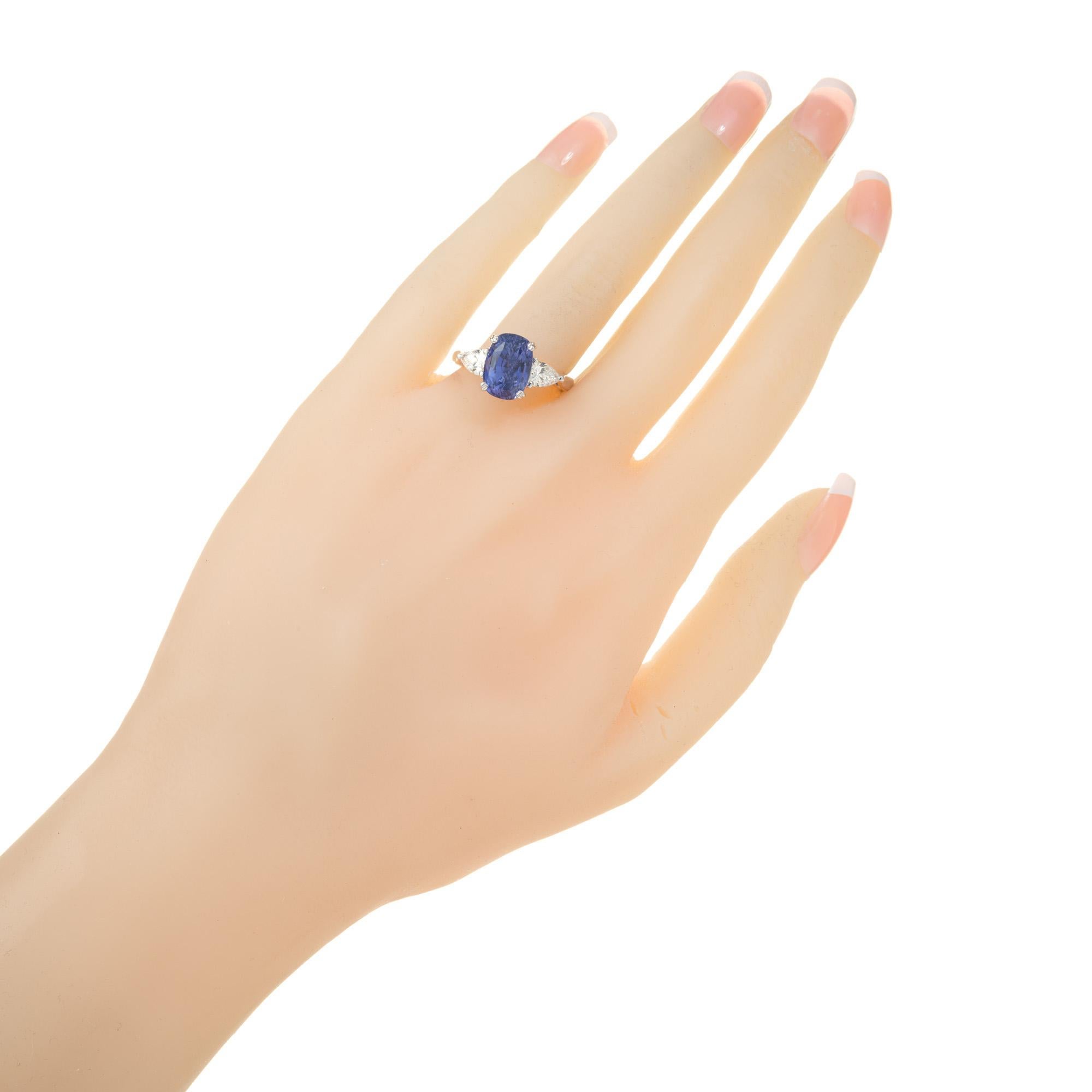 Women's Peter Suchy 4.73 Carat Sapphire Diamond Platinum Three-Stone Engagement Ring For Sale