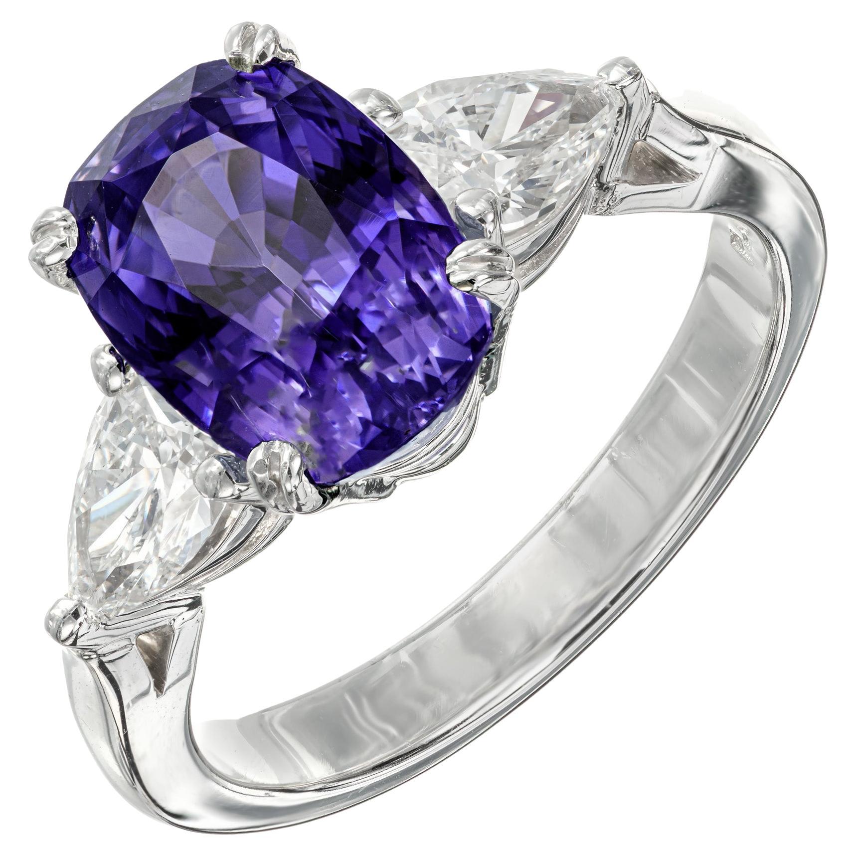 Peter Suchy 4.73 Carat Sapphire Diamond Platinum Three-Stone Engagement Ring