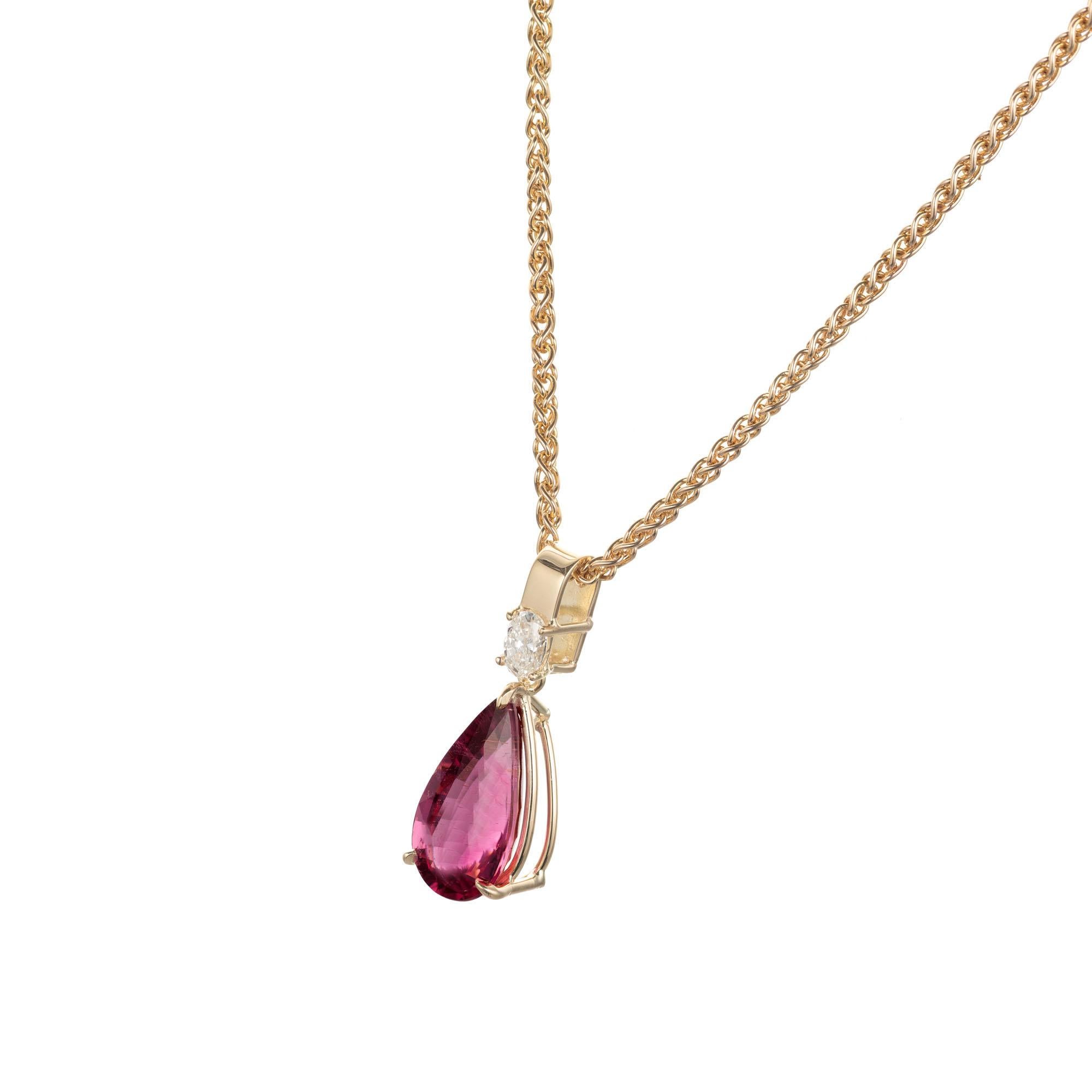 Pear Cut Peter Suchy 4.74 Carat Pink Tourmaline Diamond Yellow Gold Pendant Necklace