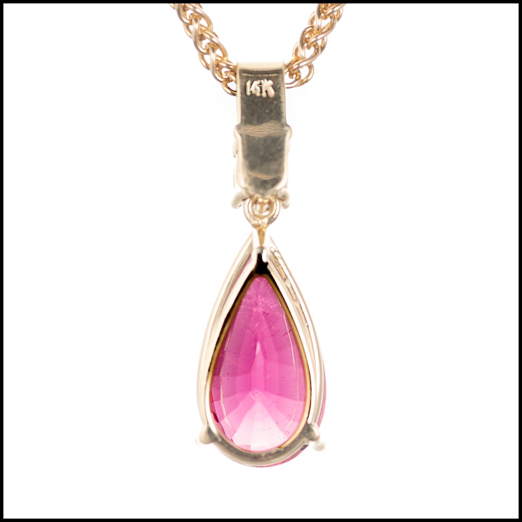 Women's Peter Suchy 4.74 Carat Pink Tourmaline Diamond Yellow Gold Pendant Necklace