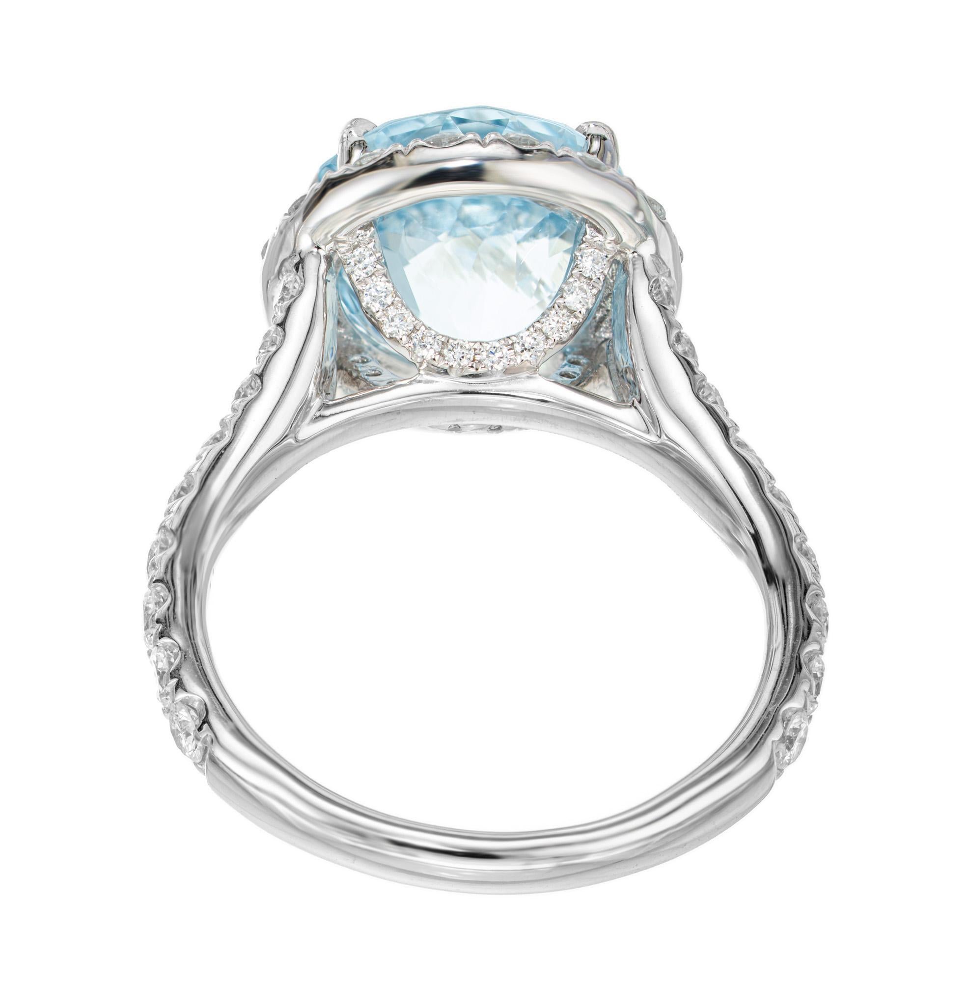 For Sale:  Peter Suchy 4.78 Carat Aqua Diamond Halo Gold Halo Cocktail Ring 5