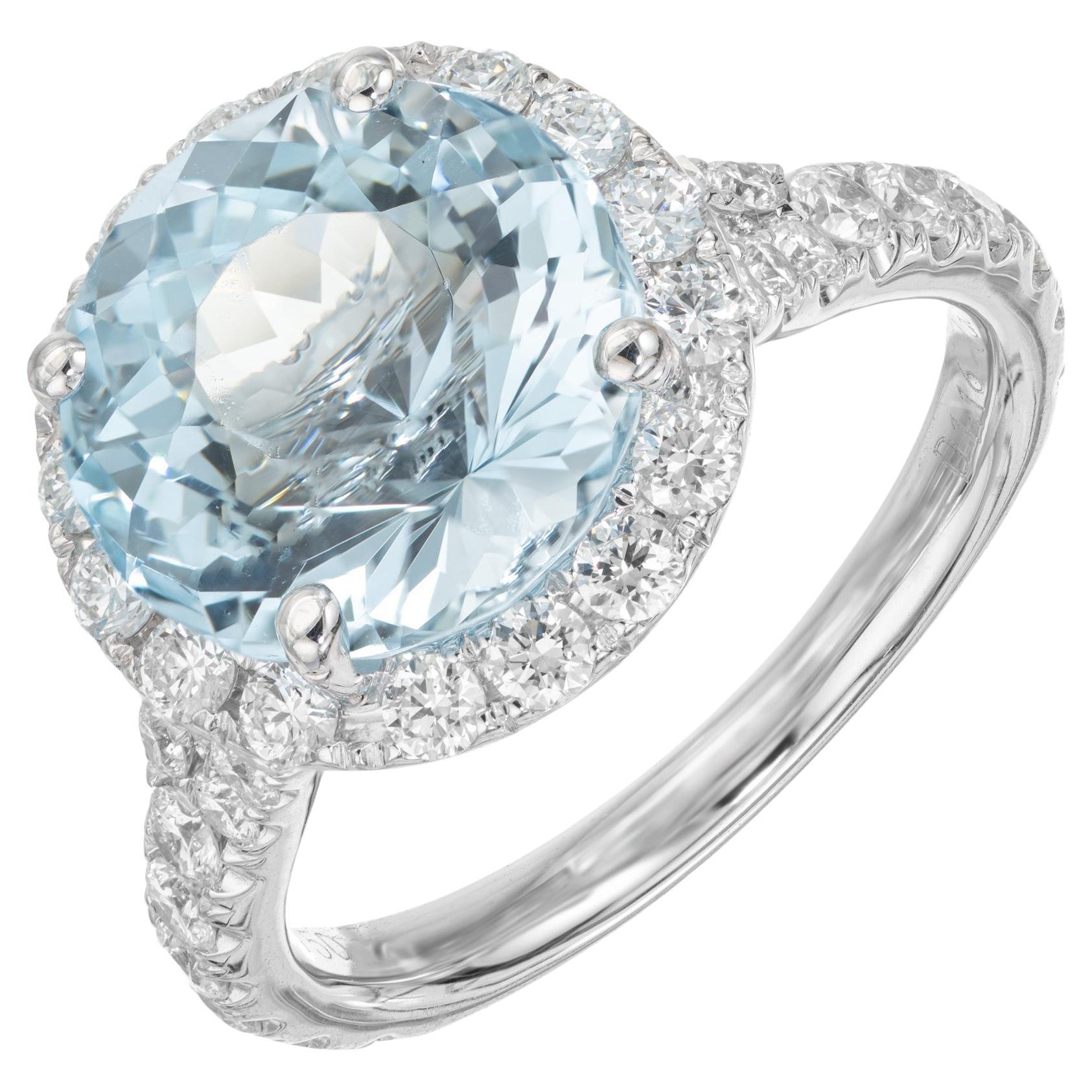 Peter Suchy 4.78 Carat Aqua Diamond Halo Gold Halo Cocktail Ring