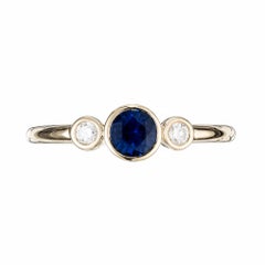 Peter Suchy .49 Carat Blue Sapphire Diamond Yellow Gold Engagement Ring