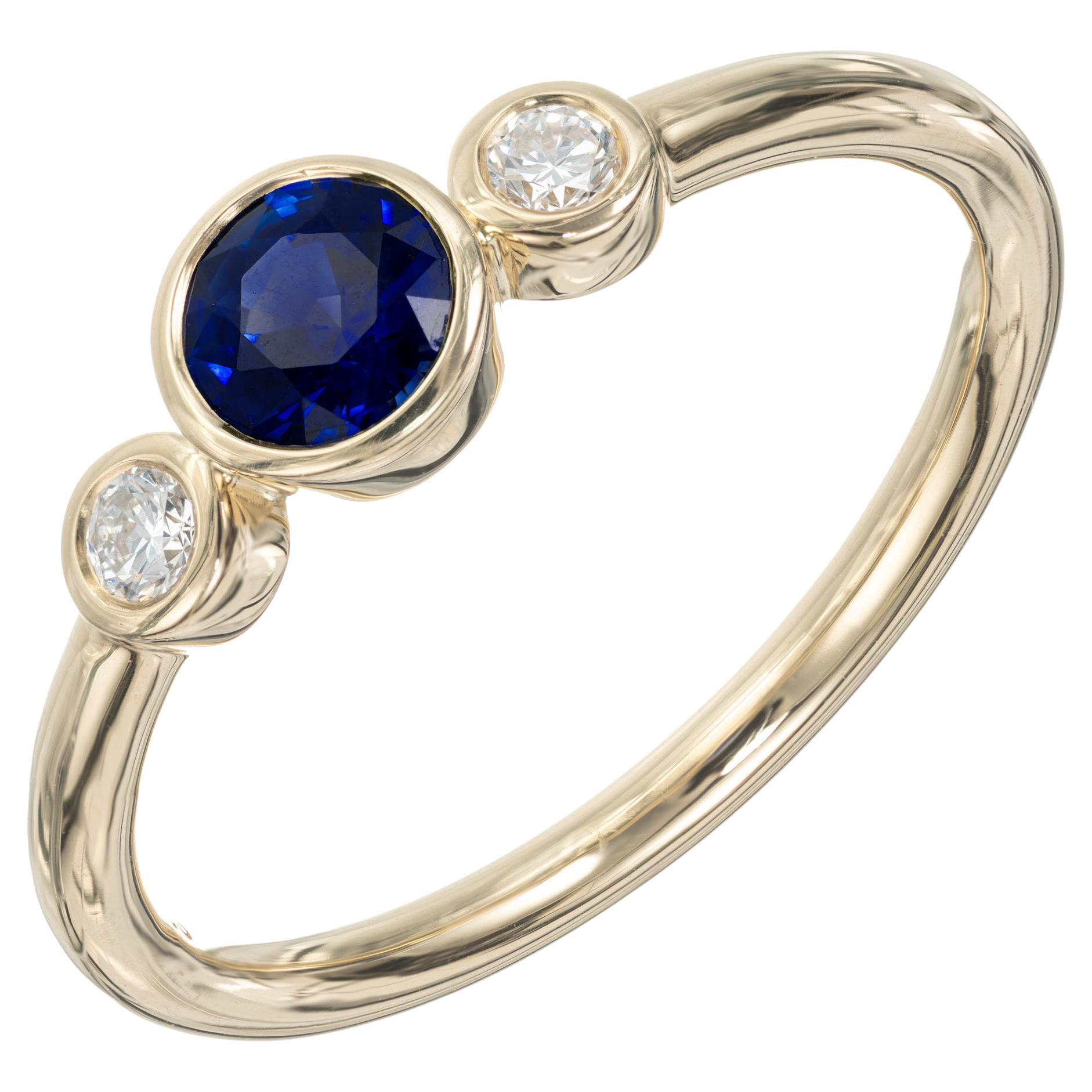 Peter Suchy .49 Carat Blue Sapphire Diamond Yellow Gold Engagement Ring For Sale