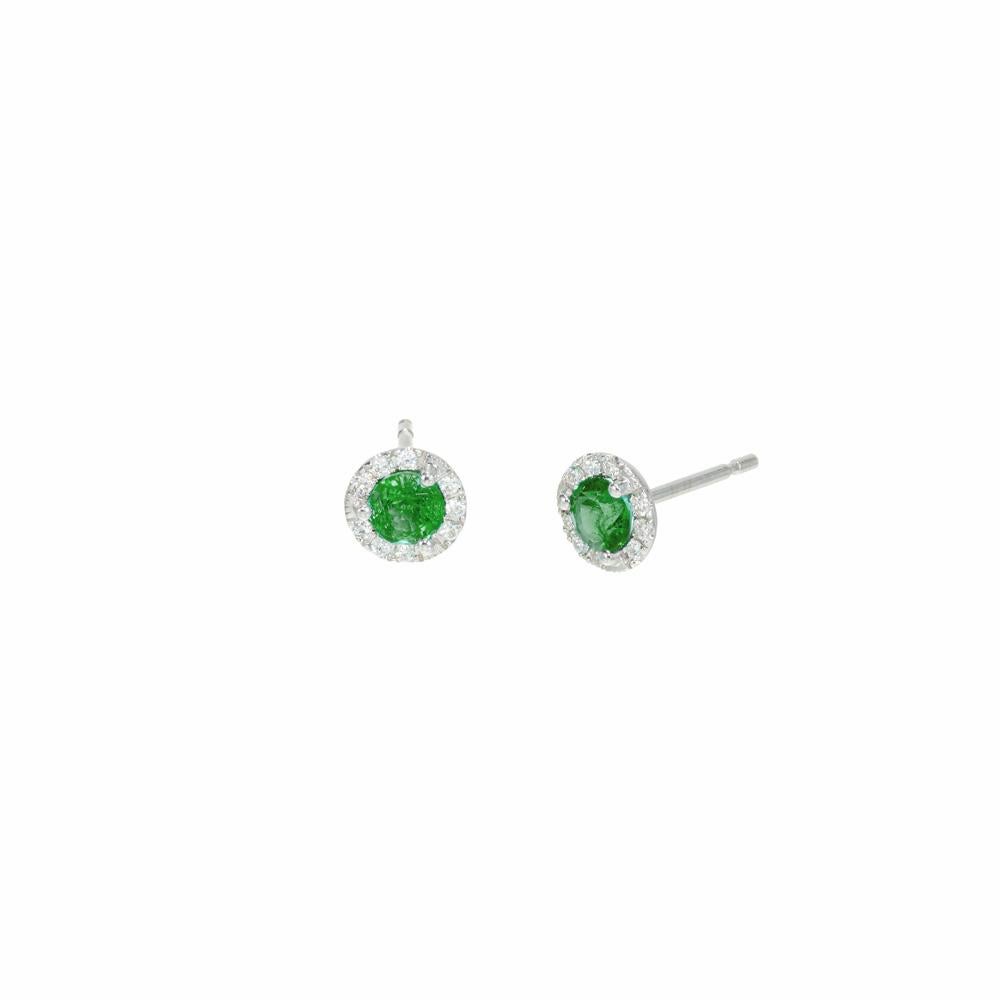 Peter Suchy .49 Carat Emerald Diamond Halo White Gold Stud Earrings  In New Condition For Sale In Stamford, CT