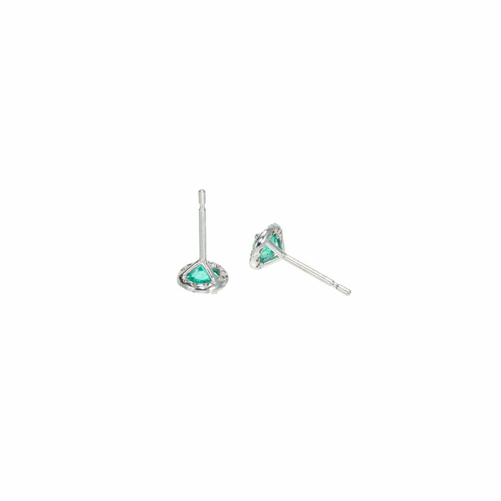 Peter Suchy .49 Carat Emerald Diamond Halo White Gold Stud Earrings  For Sale 2
