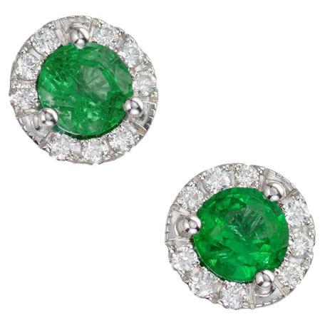 Peter Suchy .49 Carat Emerald Diamond Halo White Gold Stud Earrings  For Sale