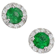 Peter Suchy .49 Carat Emerald Diamond Halo White Gold Stud Earrings 