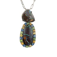 Peter Suchy 4.90 Carat Boulder Opal Garnet Sapphire White Gold Pendant Necklace