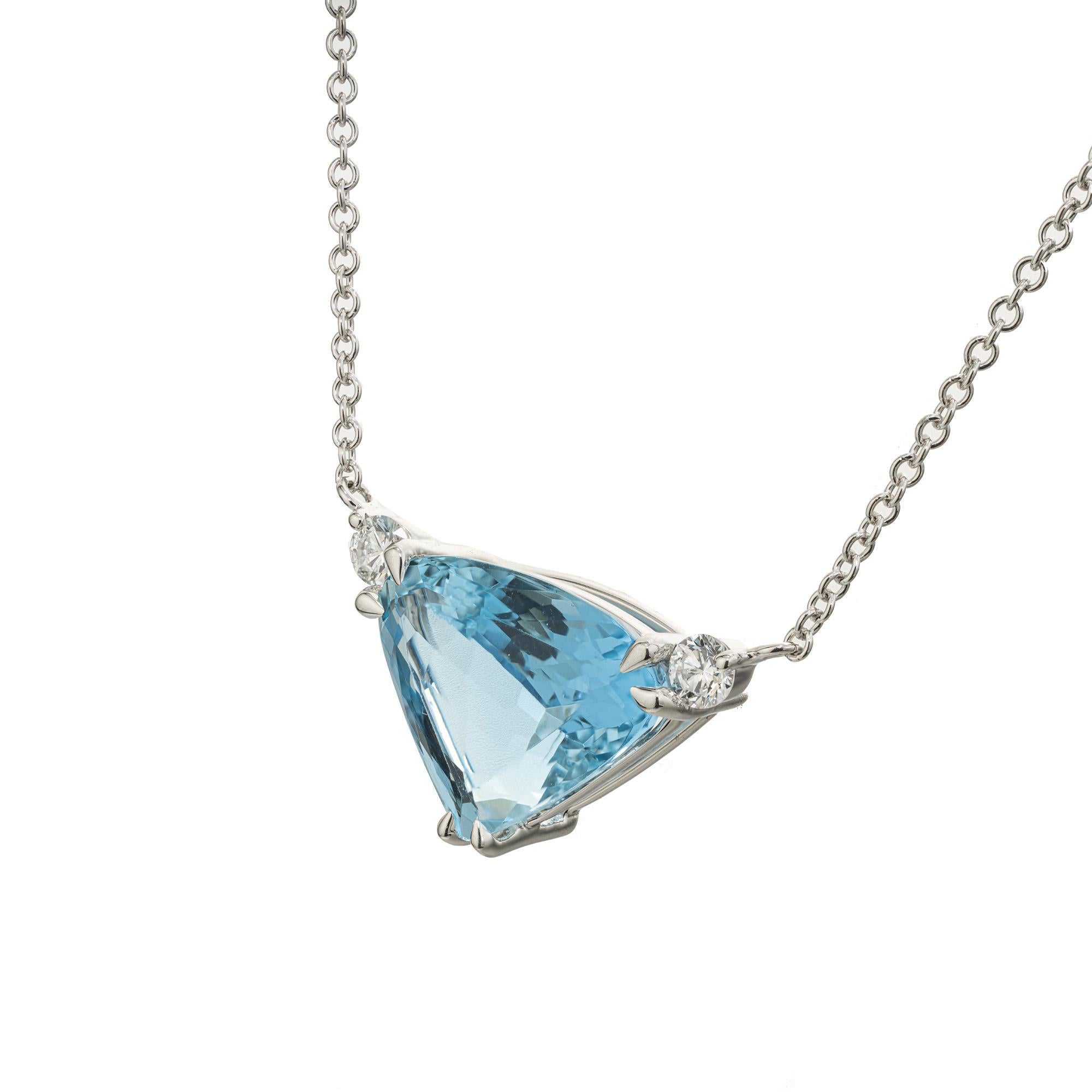 Round Cut Peter Suchy 4.94 Carat Aquamarine Diamond White Gold Pendant Necklace  For Sale