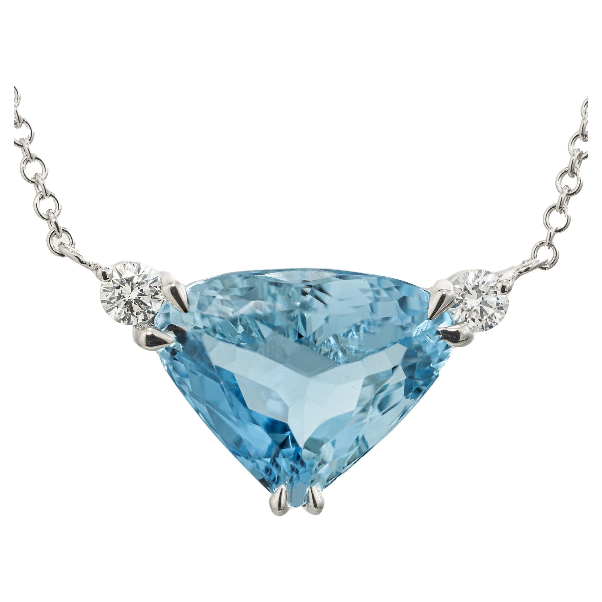 Peter Suchy 4.94 Carat Aquamarine Diamond White Gold Pendant Necklace 