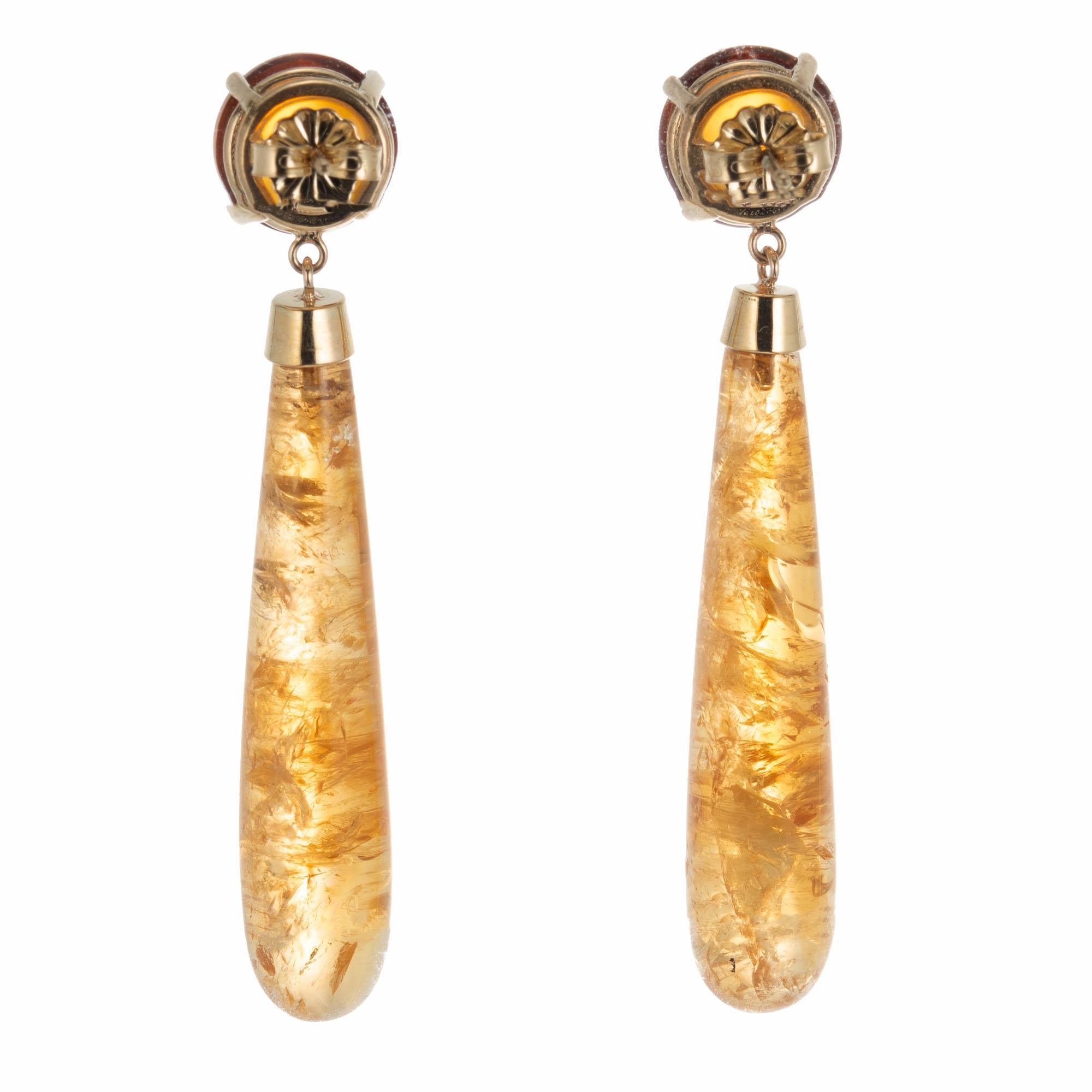 Round Cut Peter Suchy 49.47 Carat Citrine Yellow Gold Dangle Earrings