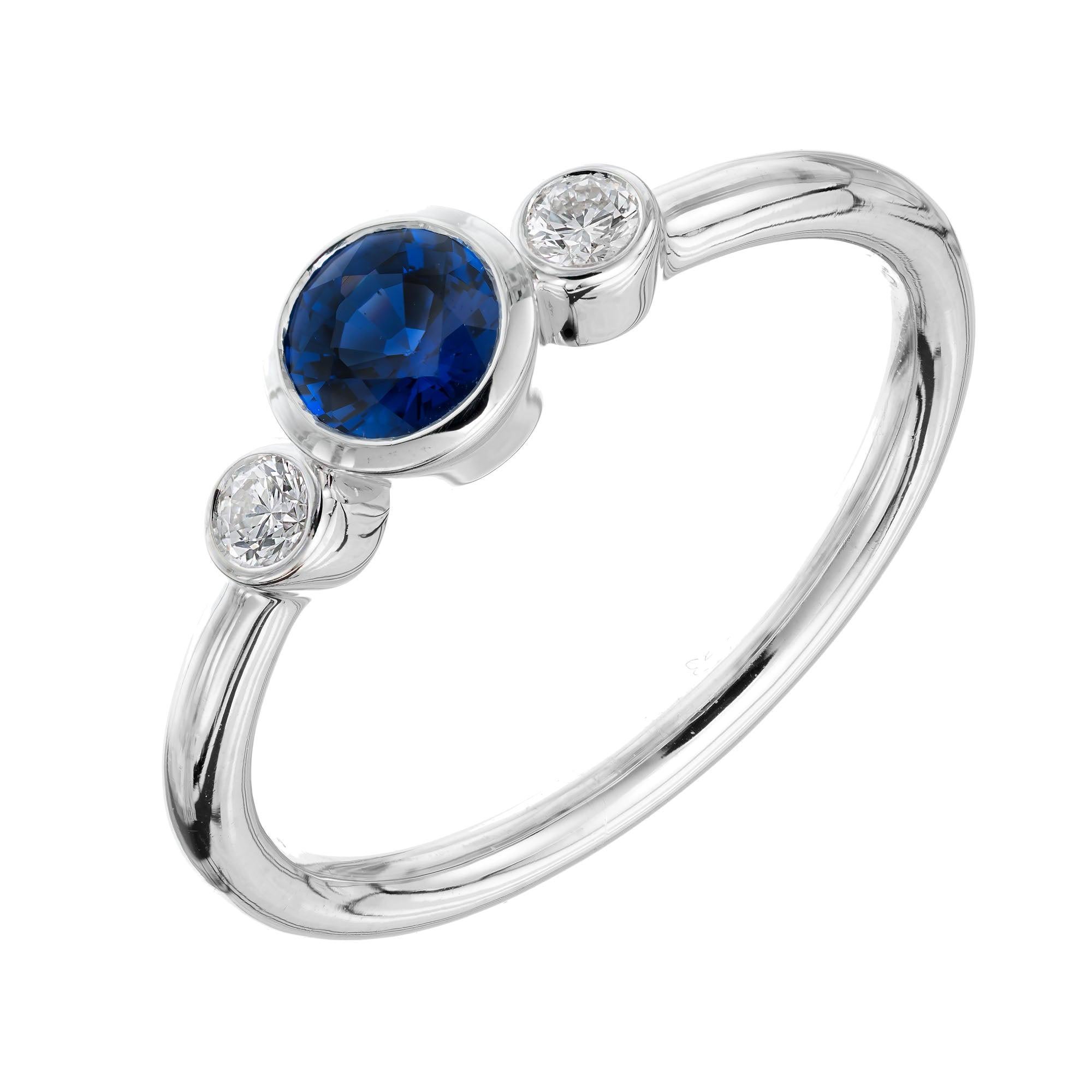 Peter Suchy .50 Carat Blue Sapphire Diamond Gold Three-Stone Engagement Ring