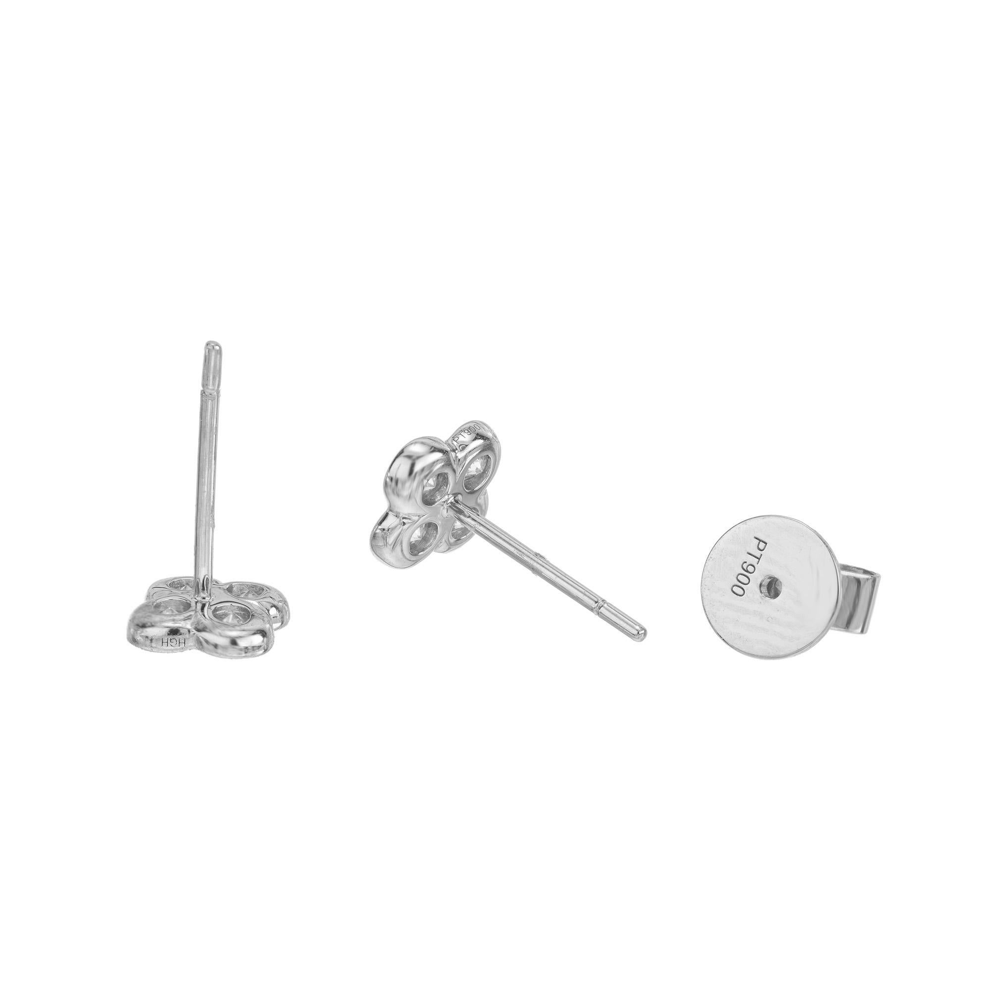 Taille ronde Peter Suchy - Boucles d'oreilles trèfle en platine avec diamants ronds de 0,50 carat et taille brillante en vente